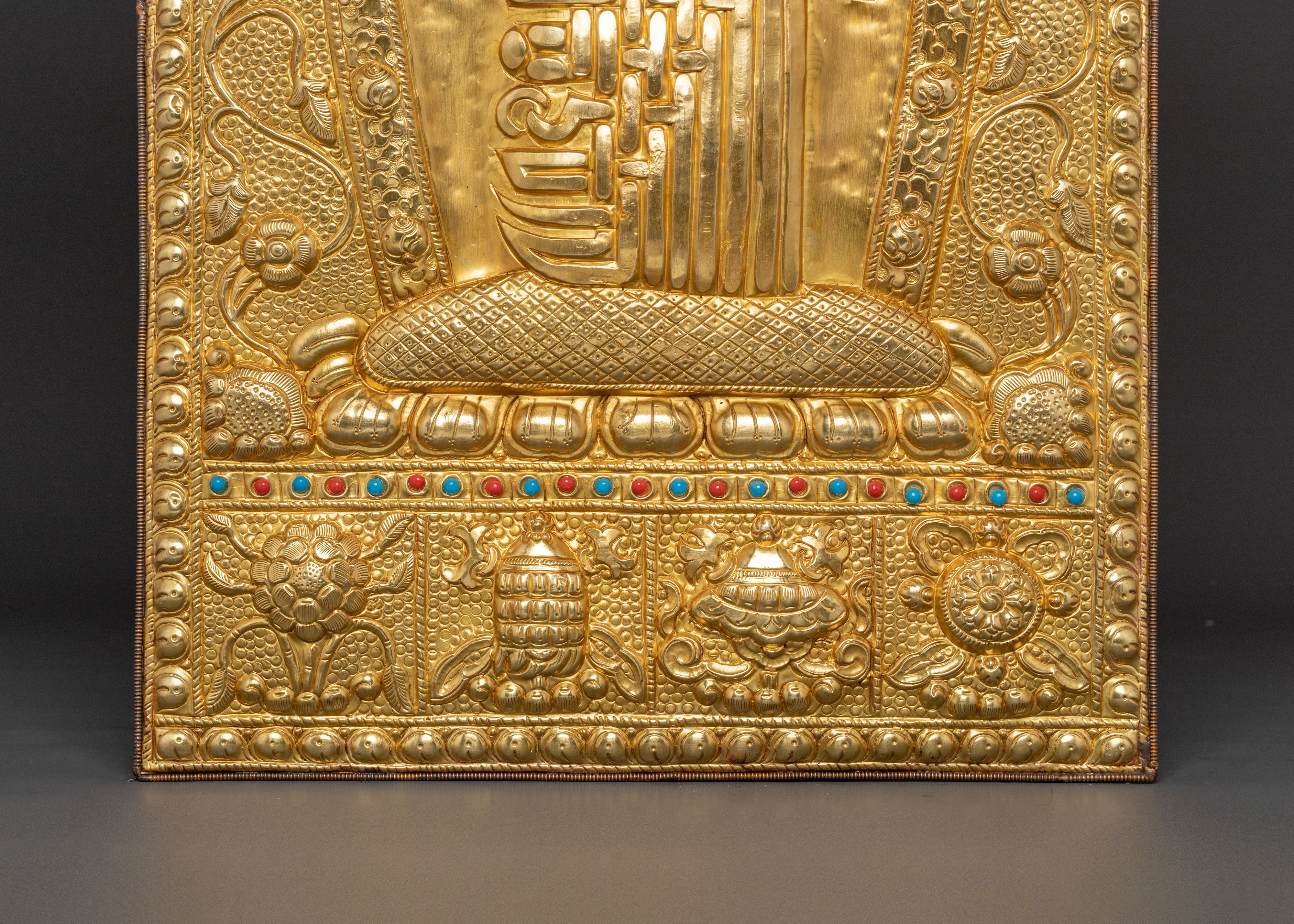 Kalachakra Symbol Metal Thangka - Handcrafted Brass Tibetan Wall Hanging