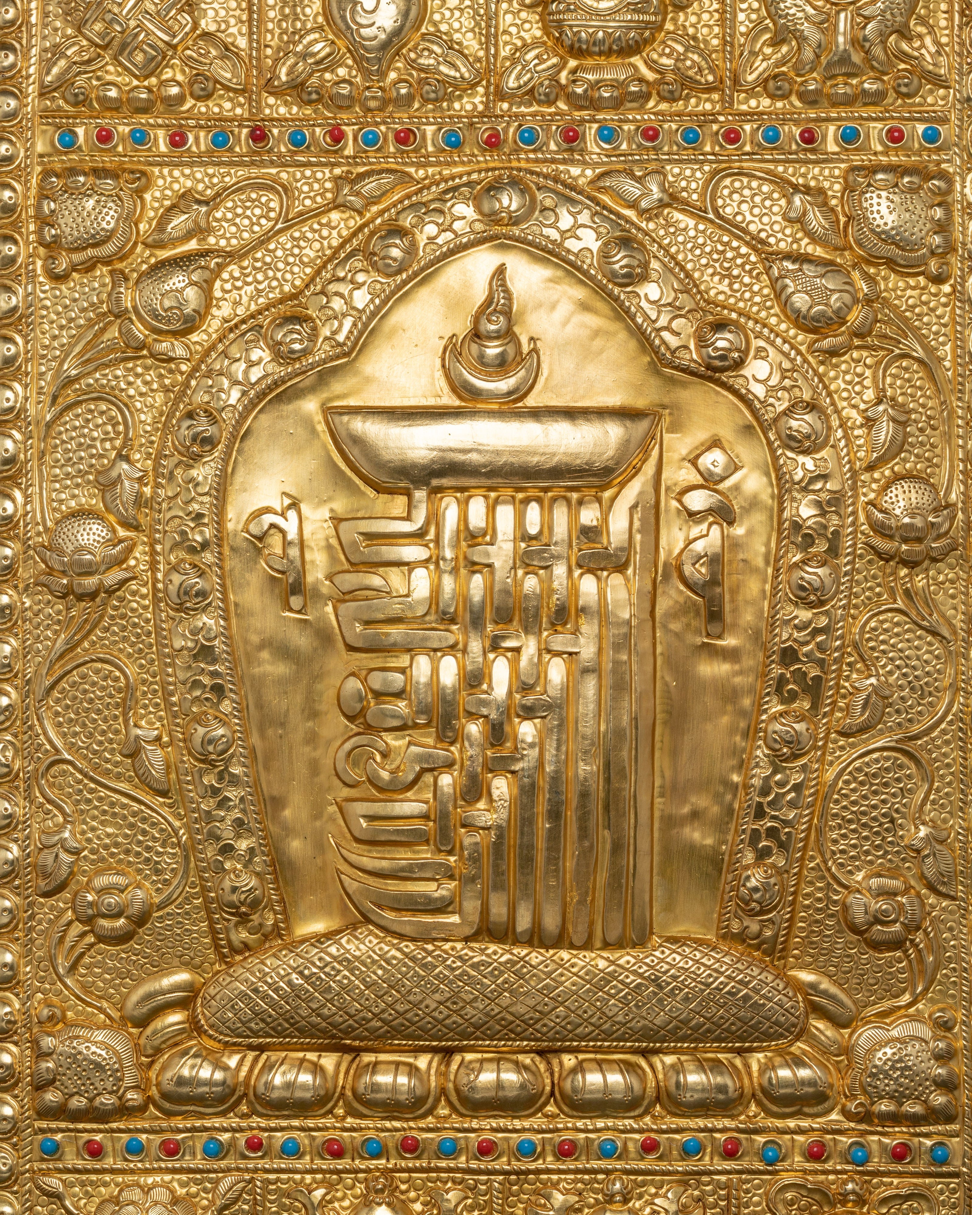 Kalachakra Symbol Metal Thangka - Handcrafted Brass Tibetan Wall Hanging