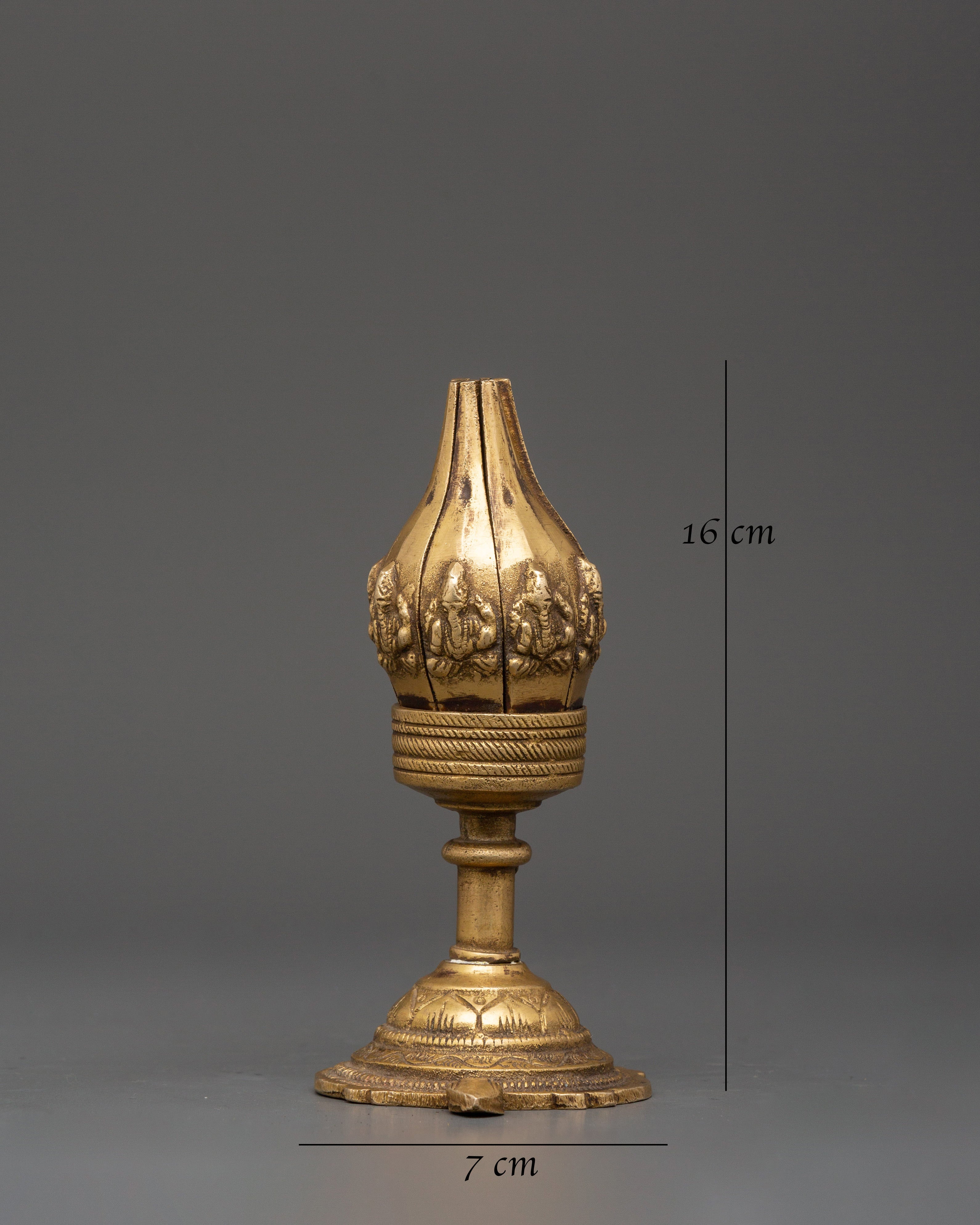 Traditional Brass Lotus Flower Oil Lamp | Ganesha Motif Hindu Diya for Puja