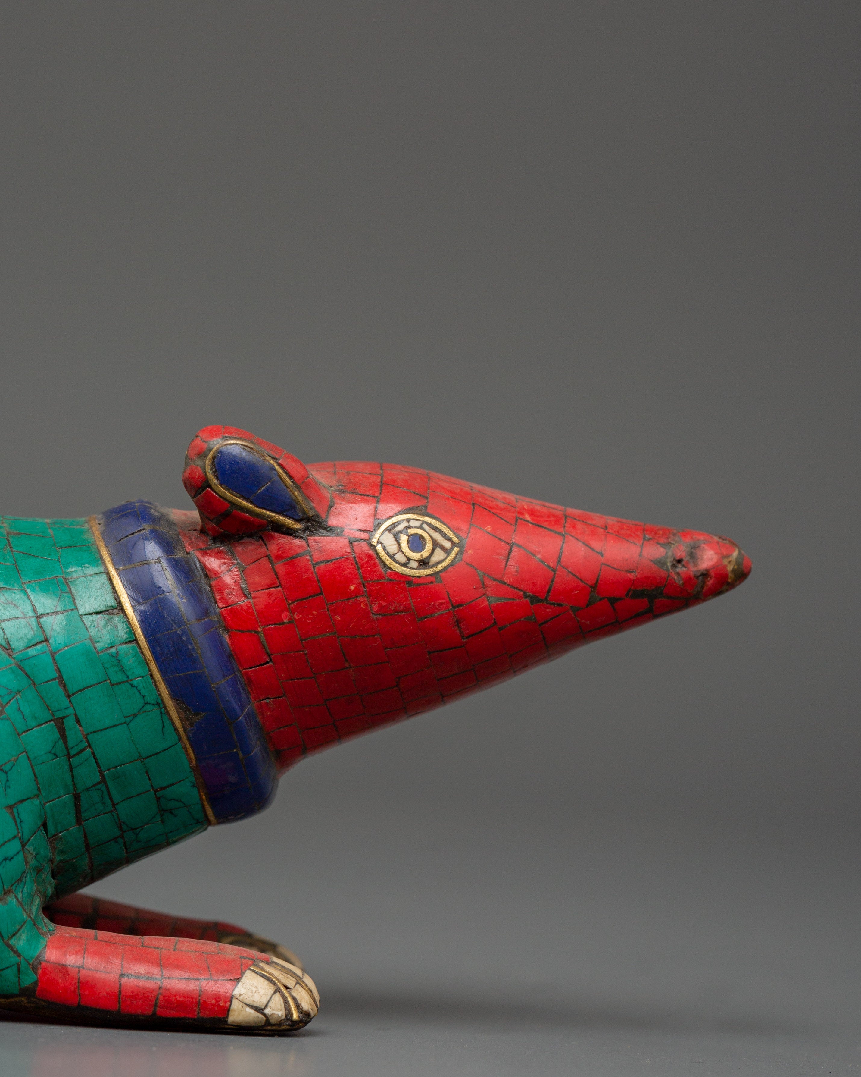 Colorful Ganesha Mouse Statue for Decor | Symbolic Ganesh Vahana Altar Piece