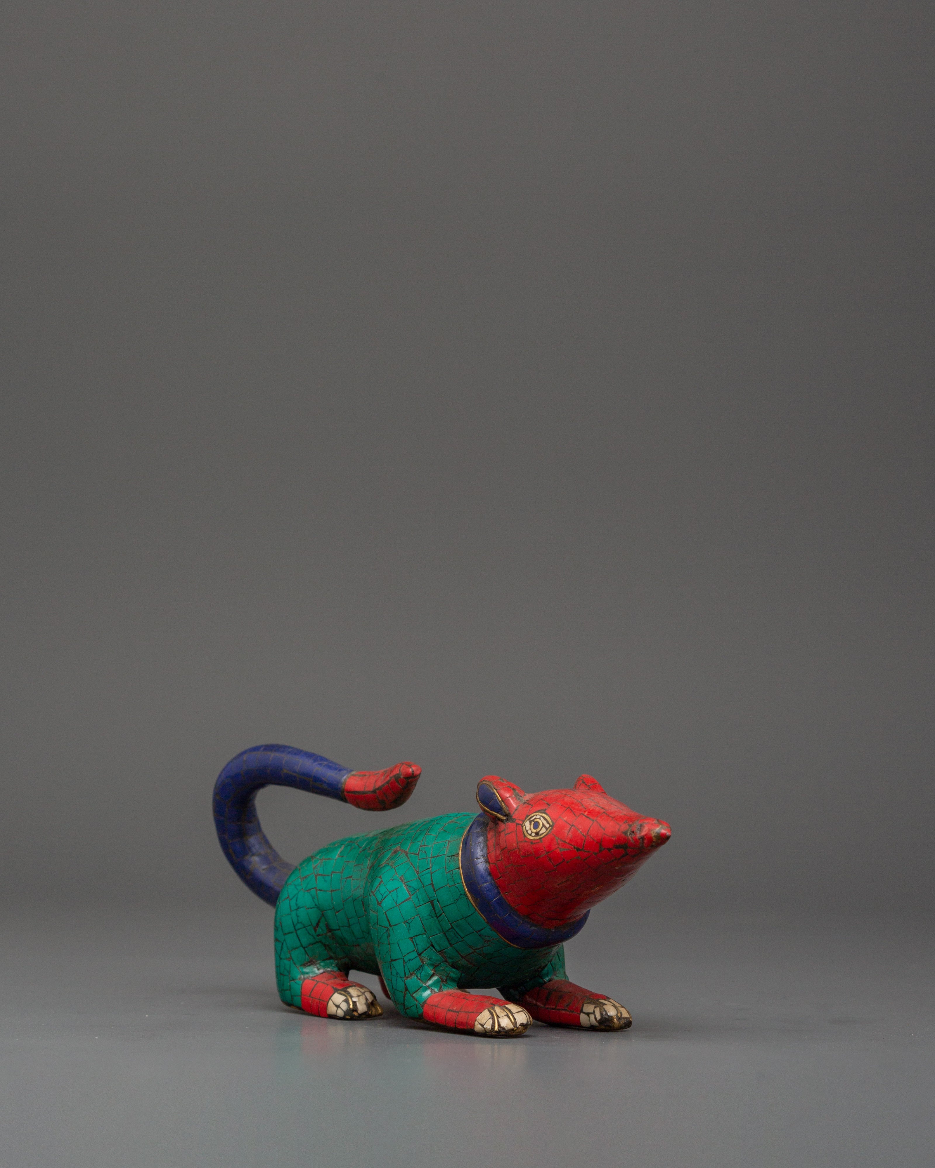 Colorful Ganesha Mouse Statue for Decor | Symbolic Ganesh Vahana Altar Piece