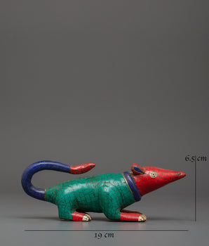 Colorful Ganesha Mouse Statue for Decor | Symbolic Ganesh Vahana Altar Piece
