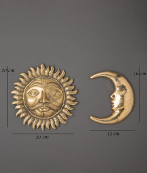 Brass Sun and Moon Wall Hanging Set  | Celestial Vastu Decor for Balance and Harmony