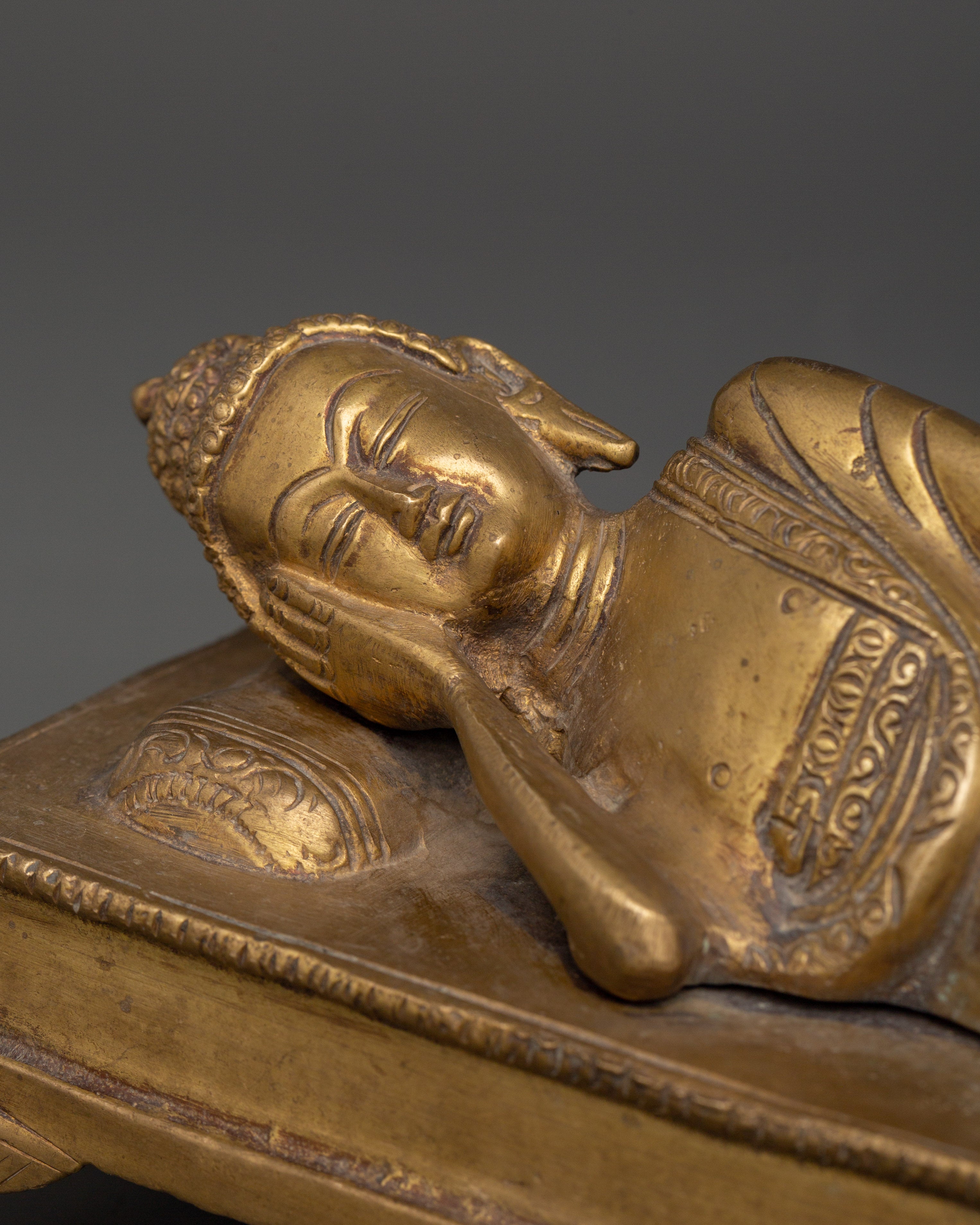 Handcarved Brass Sleeping Buddha Statue | Symbol of Peace, Liberation & Spiritual Awakening
