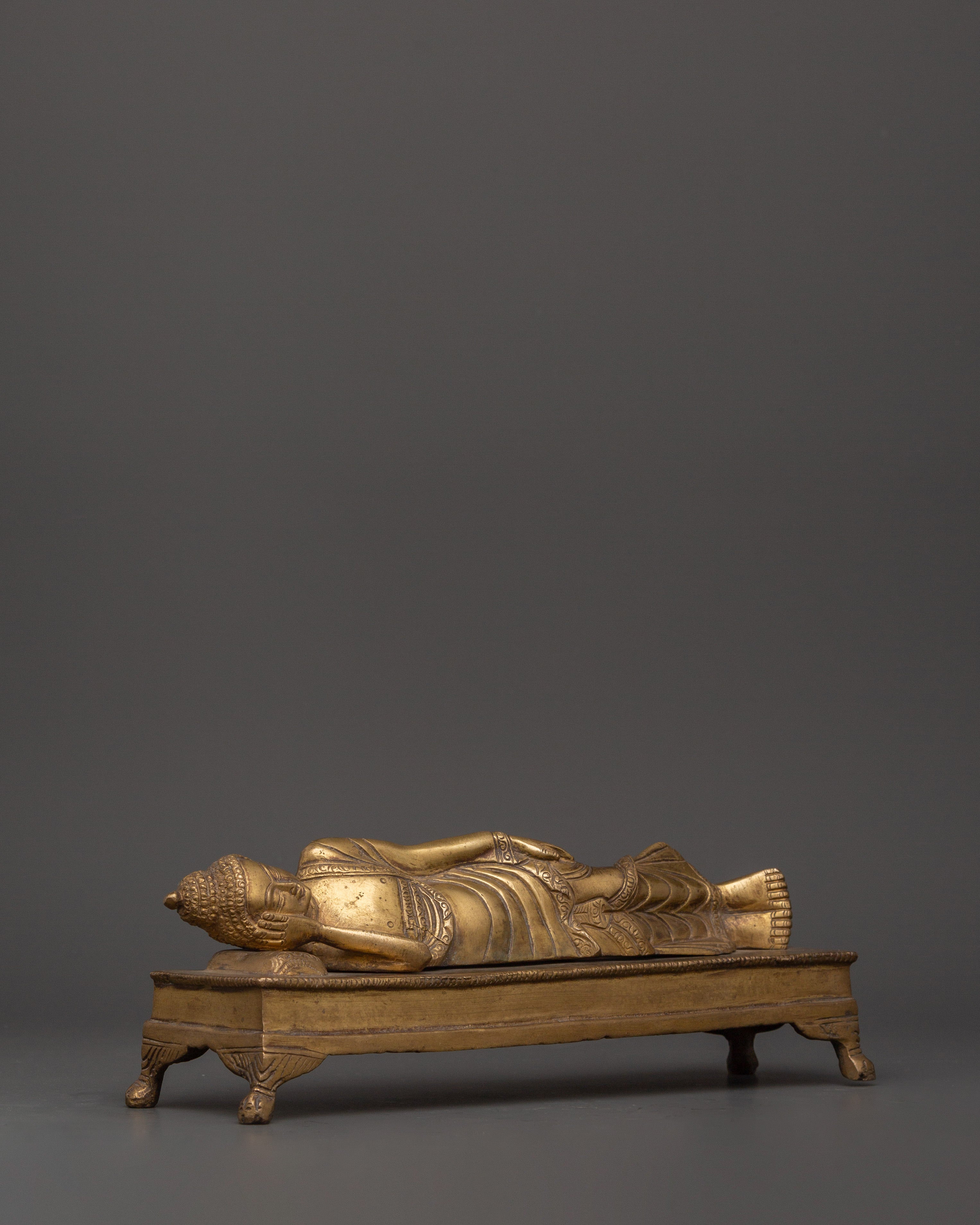 Handcarved Brass Sleeping Buddha Statue | Symbol of Peace, Liberation & Spiritual Awakening
