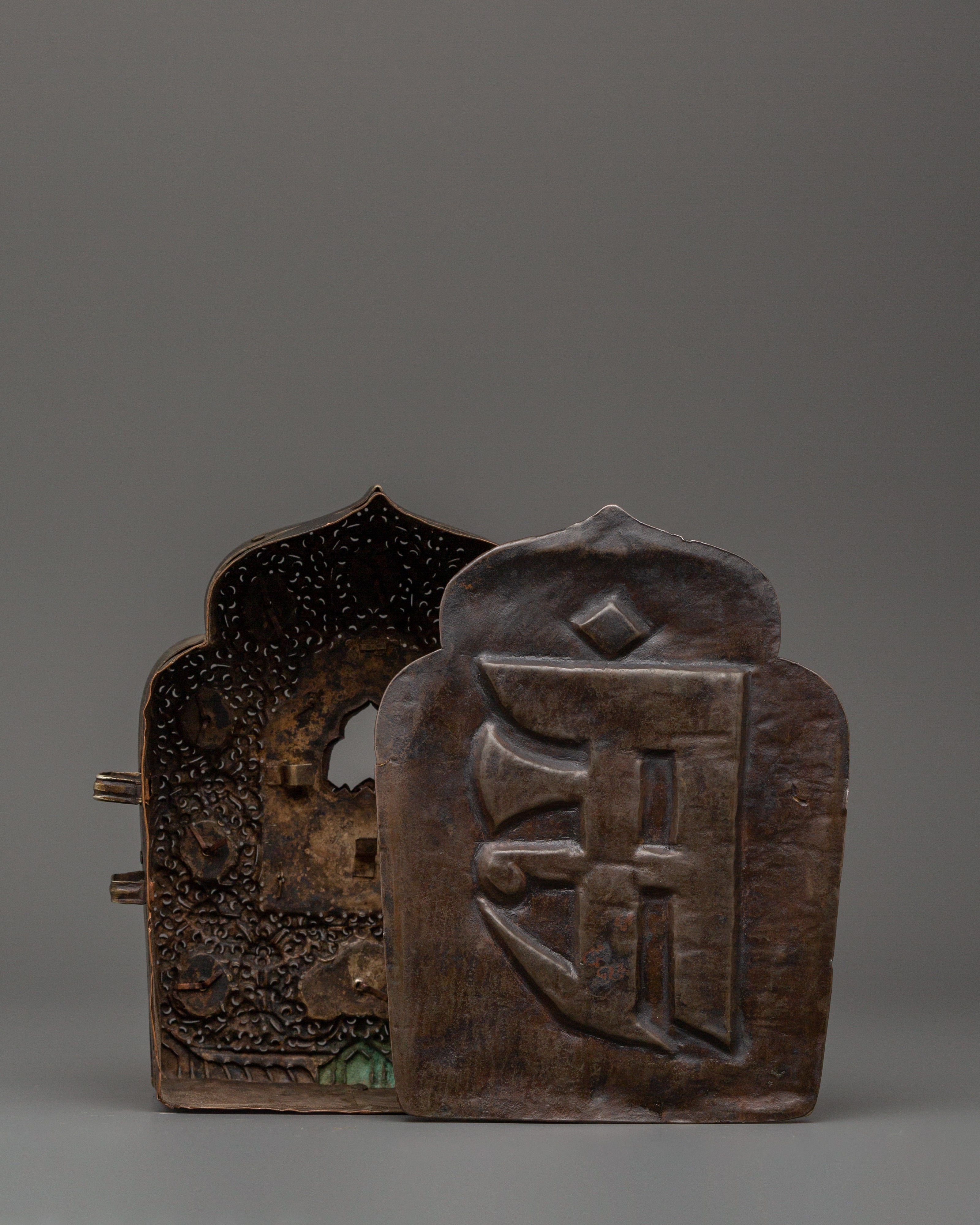 Handcrafted Tibetan Ghau Prayer Box | Brass, Silver & Copper Shrine with 8 Auspicious Symbols