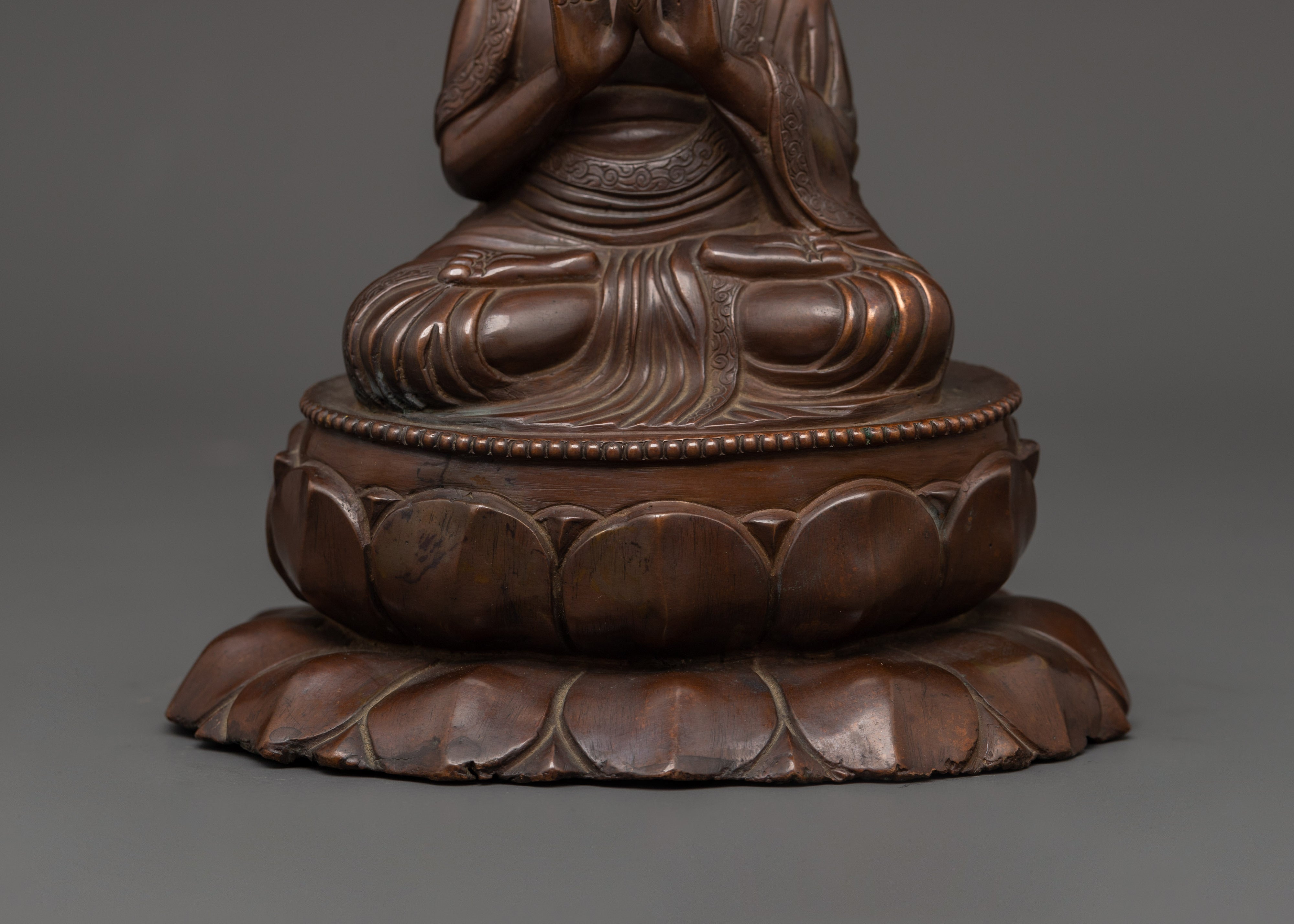 Oxidized Copper Buddha in Anjali Mudra | Handcrafted Hindu Statue