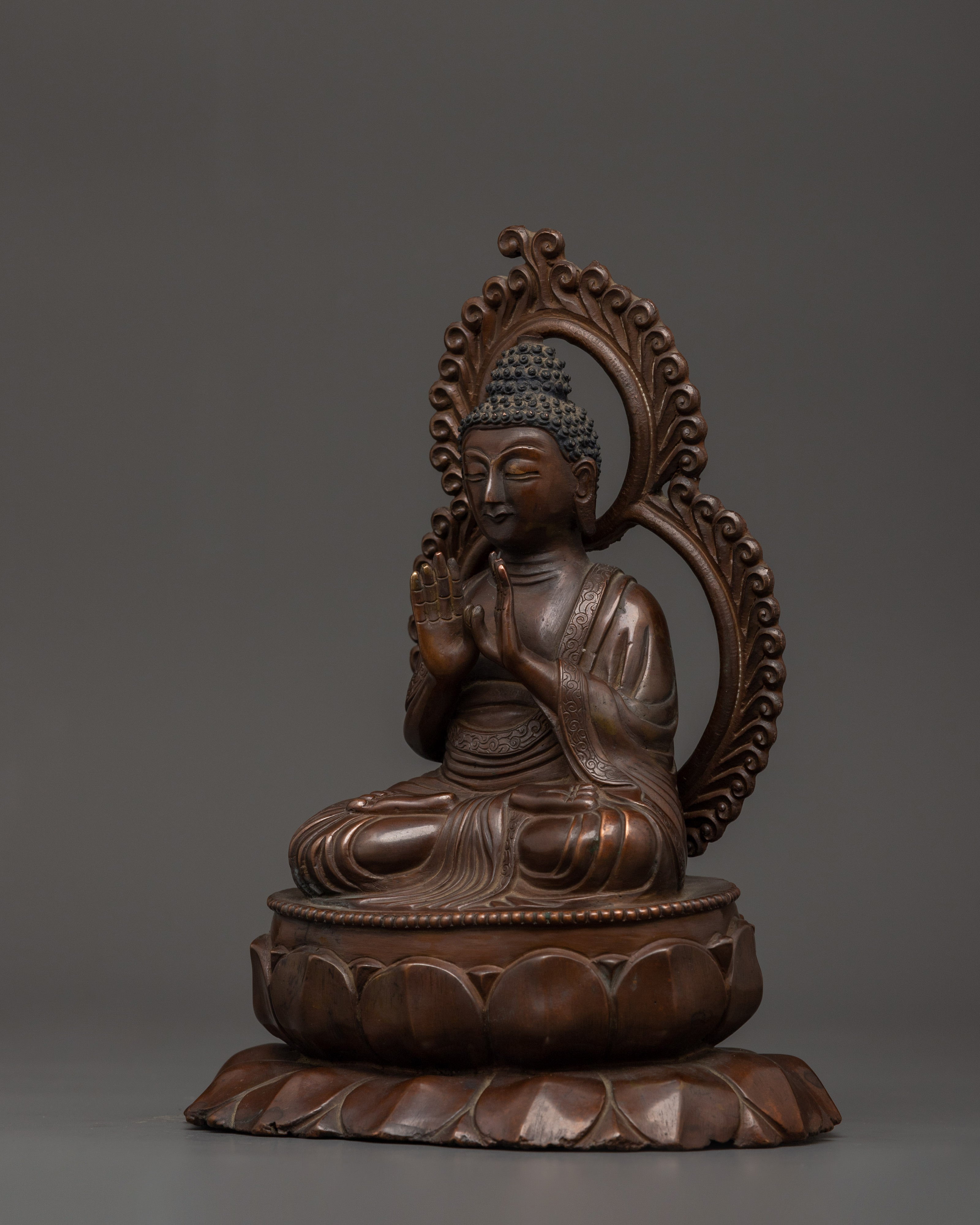 Oxidized Copper Buddha in Anjali Mudra | Handcrafted Hindu Statue