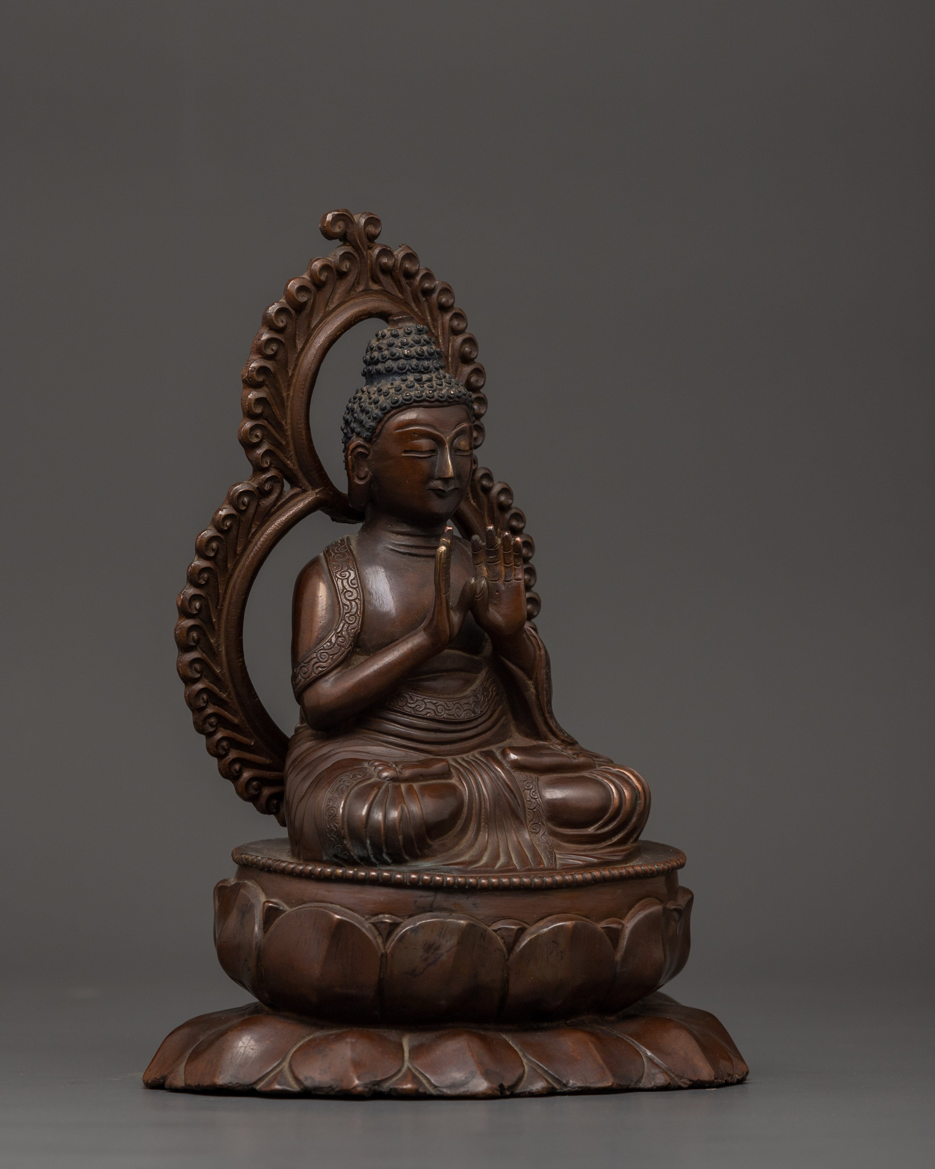 Oxidized Copper Buddha in Anjali Mudra | Handcrafted Hindu Statue
