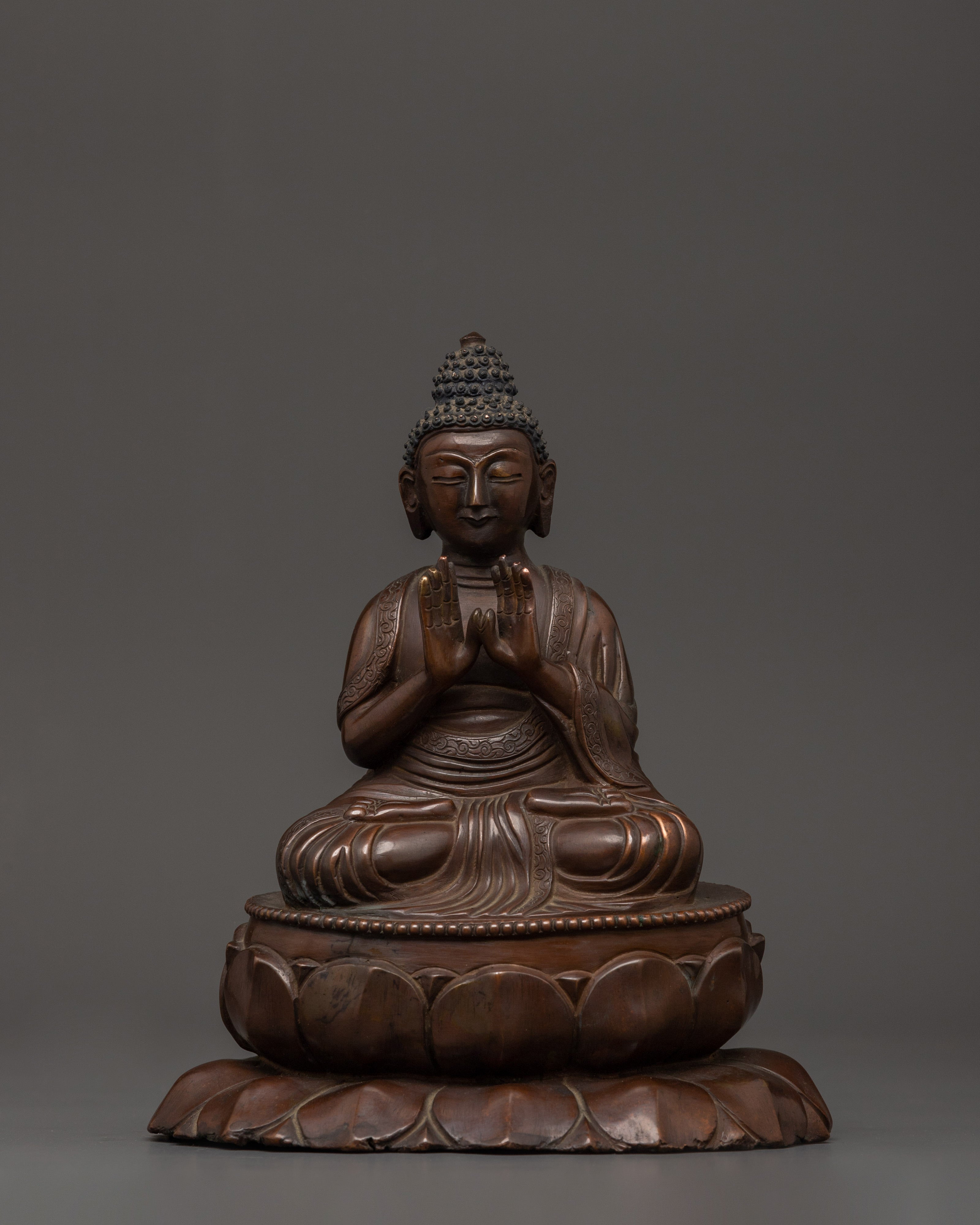 Oxidized Copper Buddha in Anjali Mudra | Handcrafted Hindu Statue
