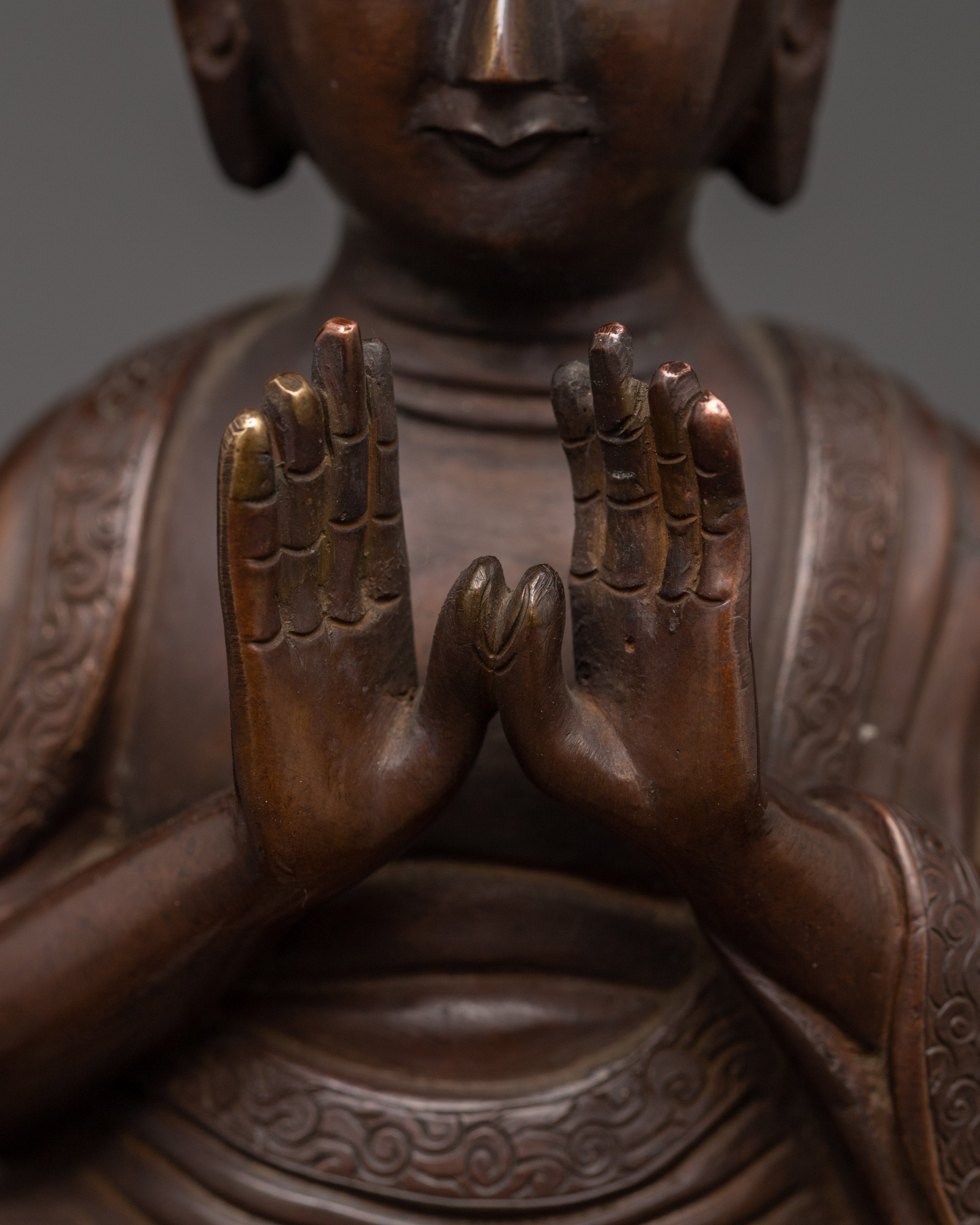 Oxidized Copper Buddha in Anjali Mudra | Handcrafted Hindu Statue