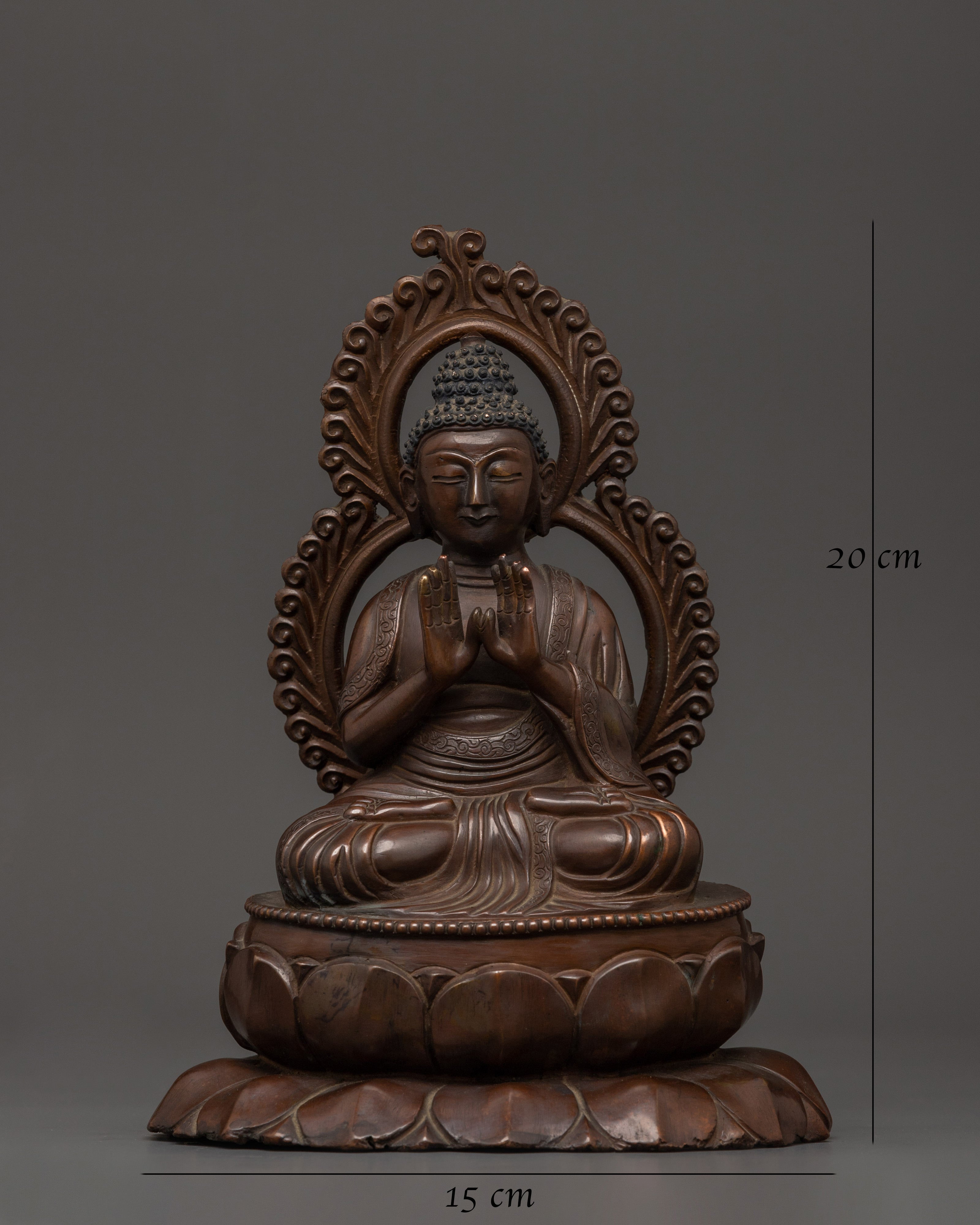 Oxidized Copper Buddha in Anjali Mudra | Handcrafted Hindu Statue