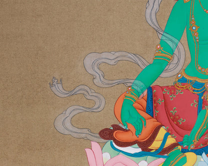 Green Tara Tibetan Thangka | Buddhist Artwork of Goddess Tara