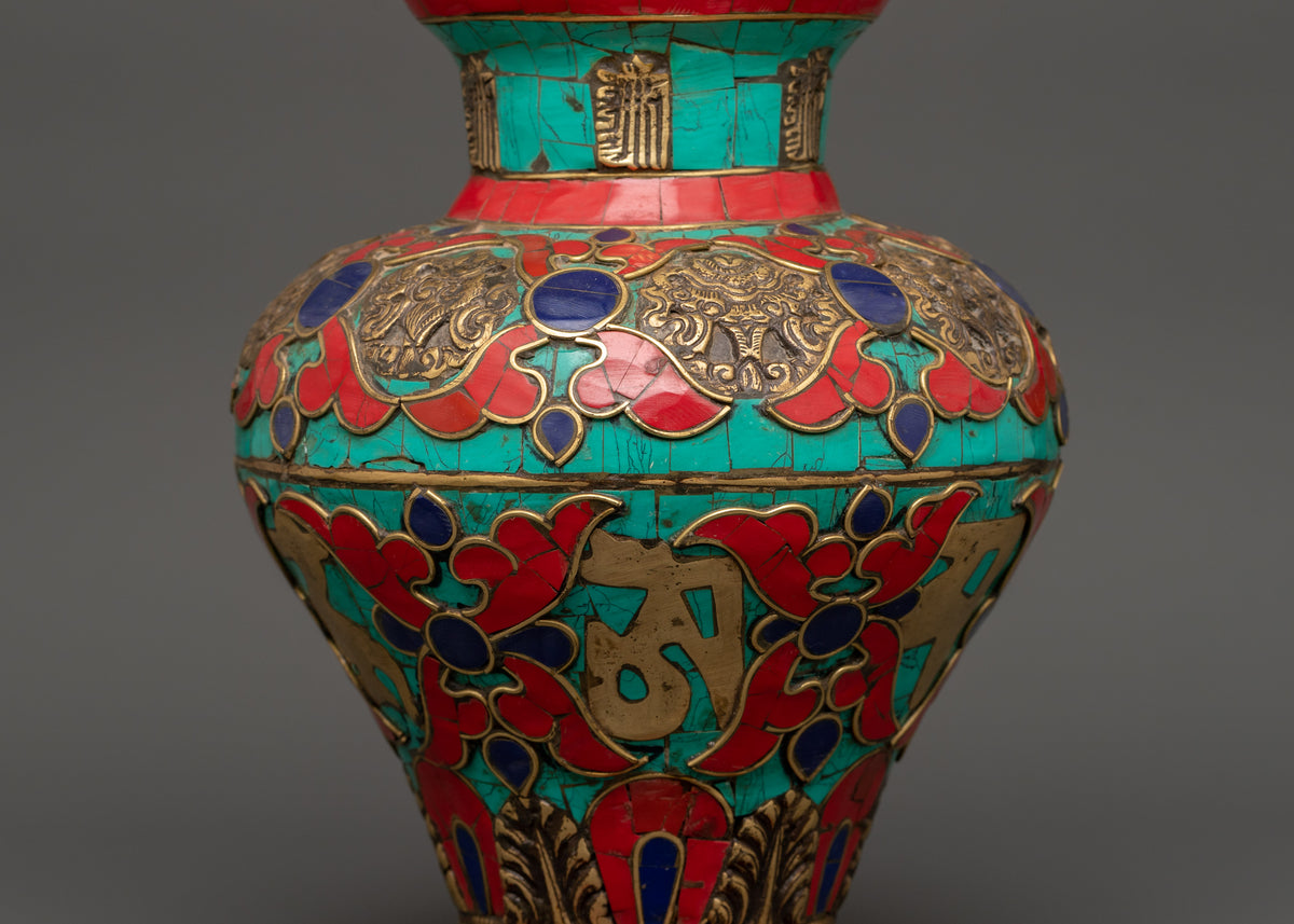 Decorative Gemstone Flower Vase | Sacred Tibetan Kalachakra Ritual Decor