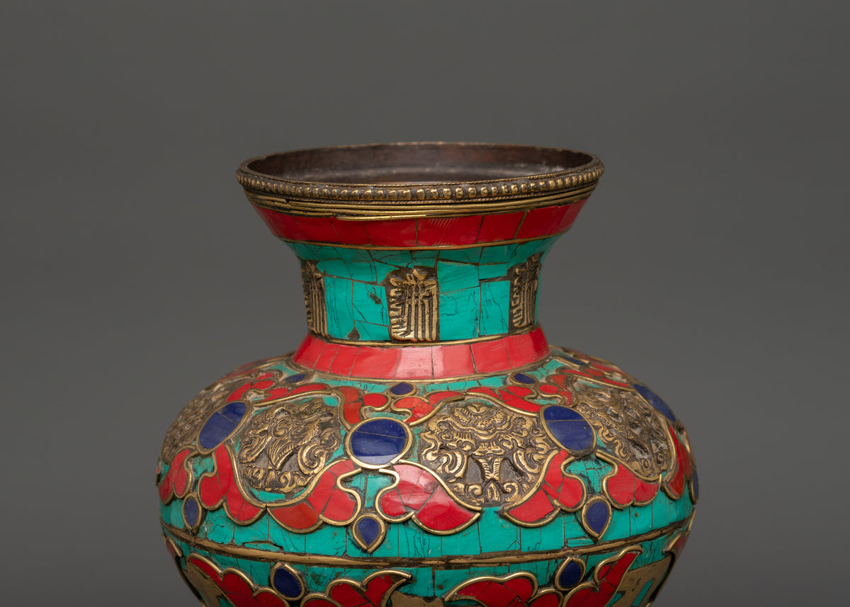 Decorative Gemstone Flower Vase | Sacred Tibetan Kalachakra Ritual Decor
