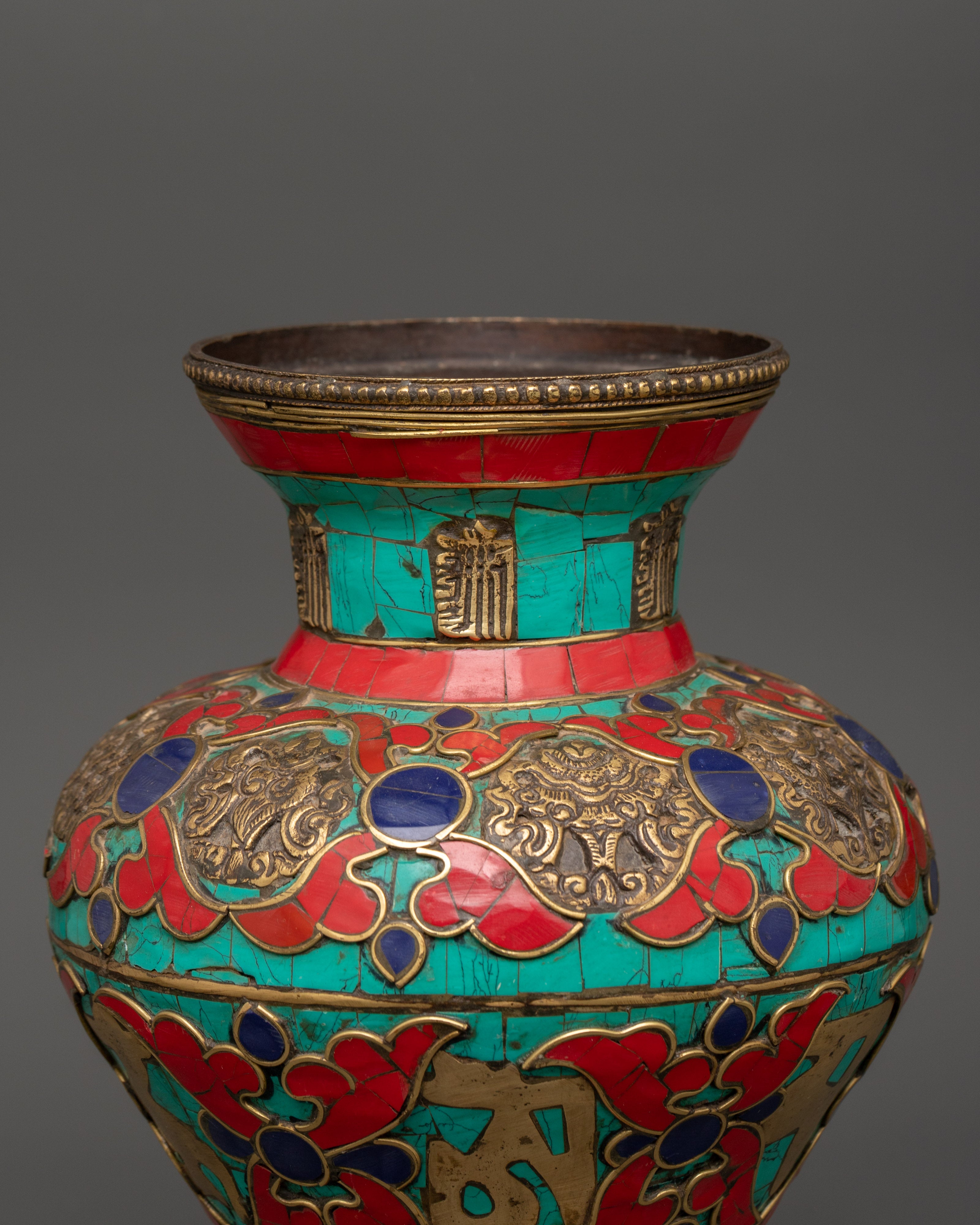 Decorative Gemstone Flower Vase | Sacred Tibetan Kalachakra Ritual Decor