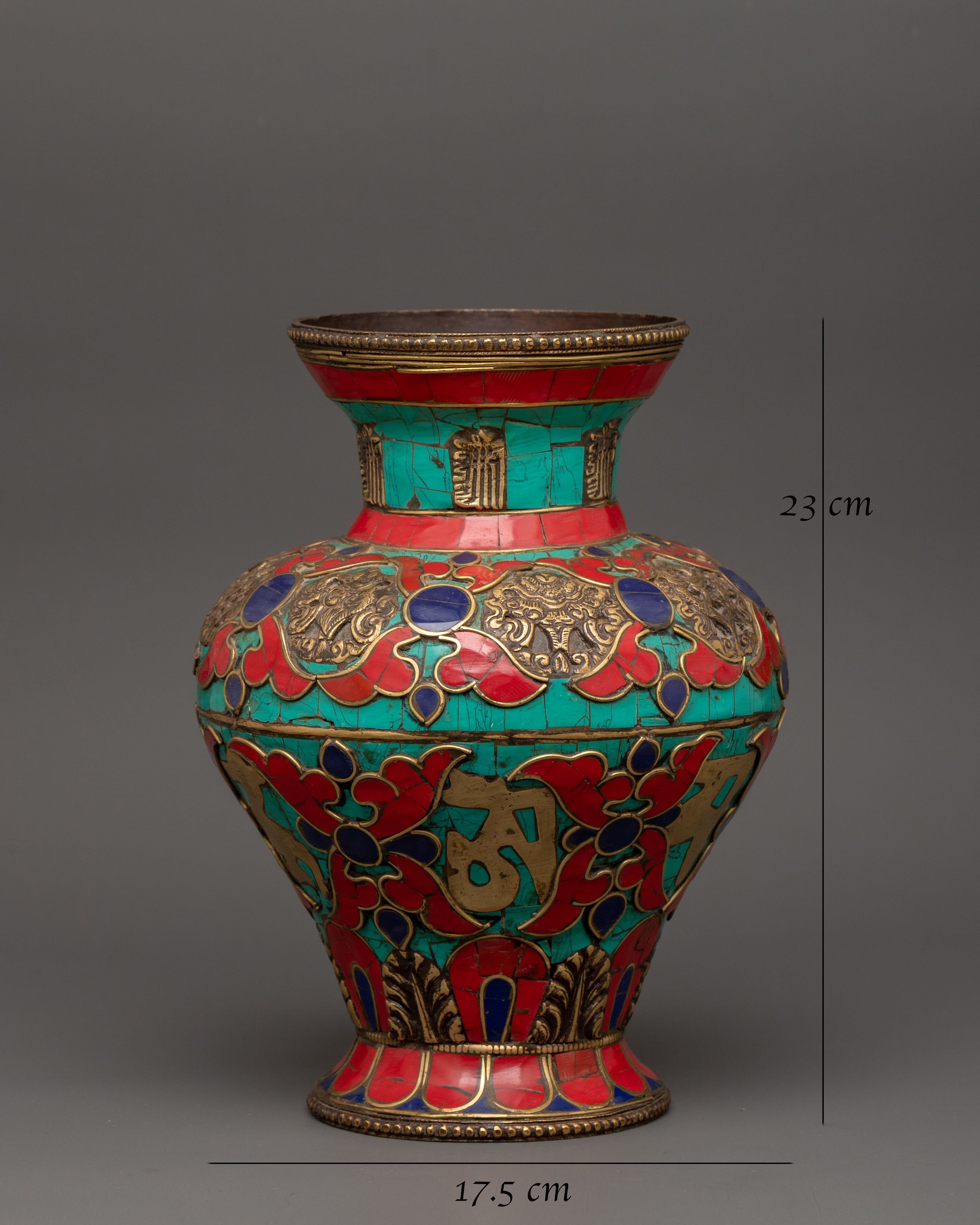 Decorative Gemstone Flower Vase | Sacred Tibetan Kalachakra Ritual Decor