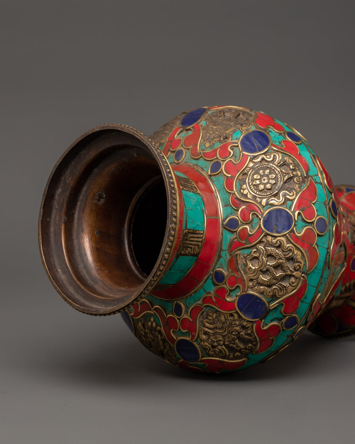 Decorative Gemstone Flower Vase | Sacred Tibetan Kalachakra Ritual Decor