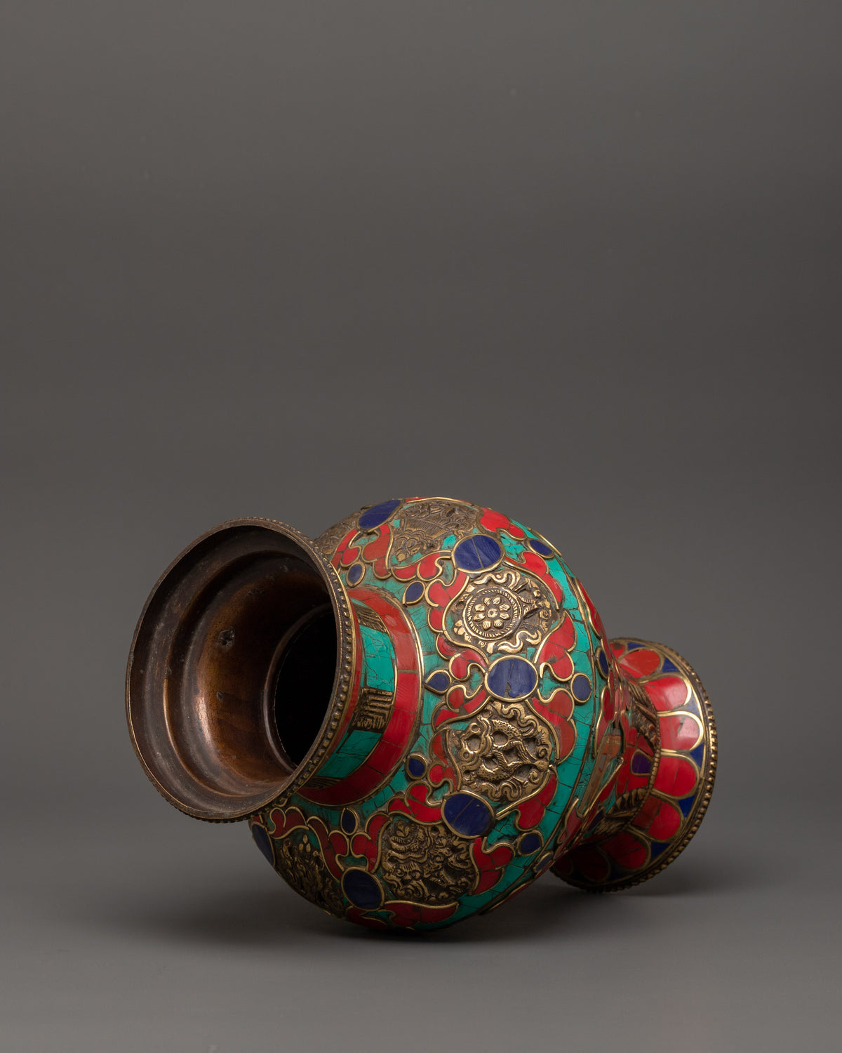 Decorative Gemstone Flower Vase | Sacred Tibetan Kalachakra Ritual Decor