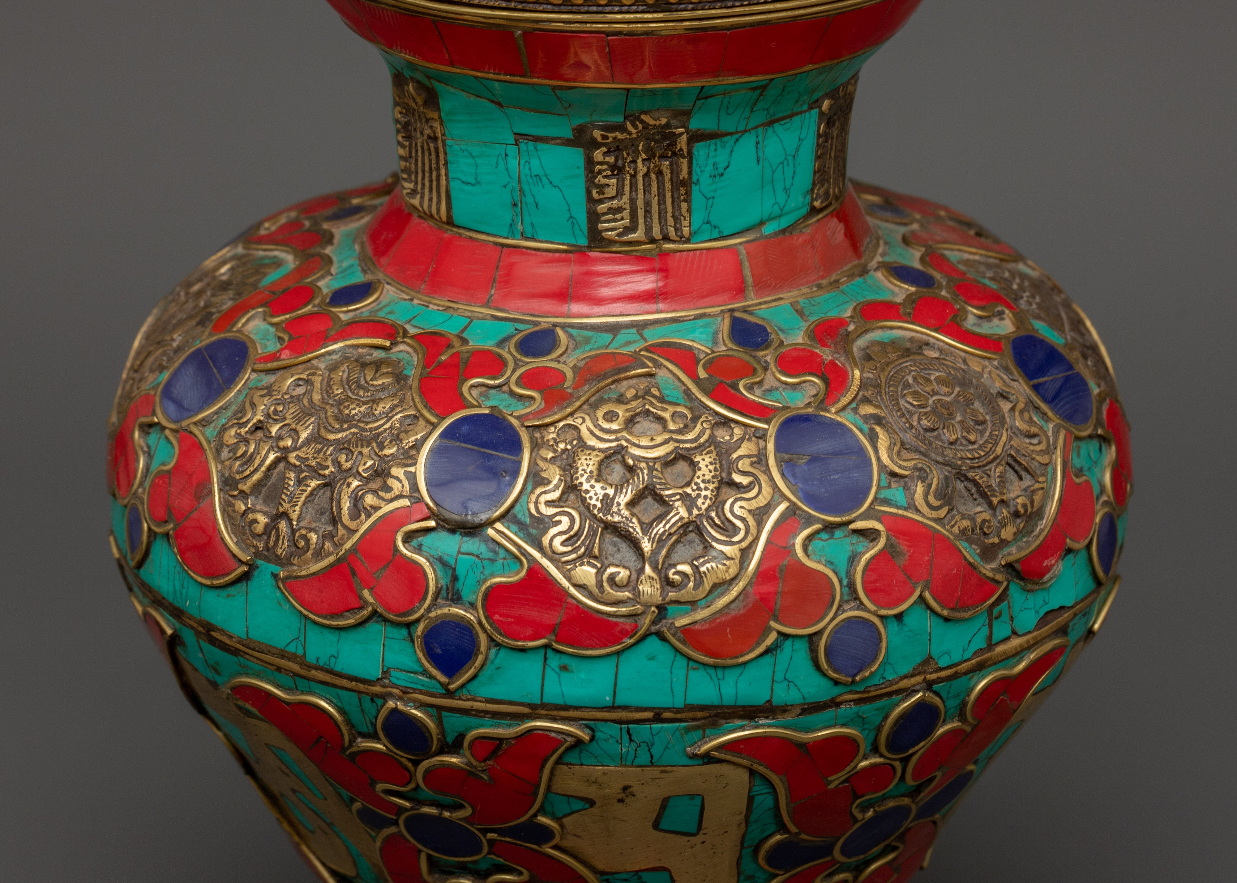 Decorative Gemstone Flower Vase | Sacred Tibetan Kalachakra Ritual Decor