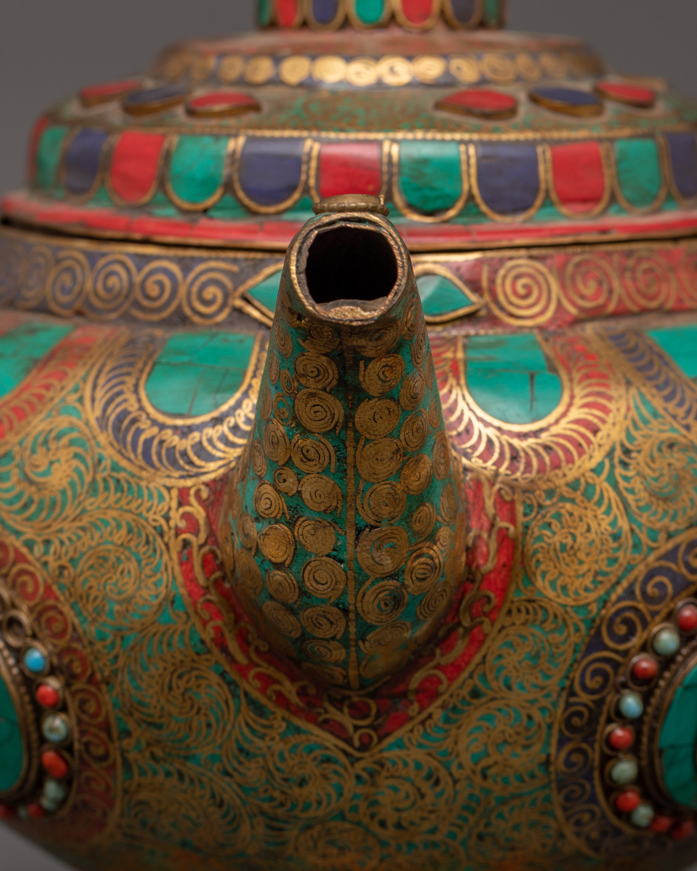 Mantra Carved Tea Pot | Tibetan Copper Ritual Vessel