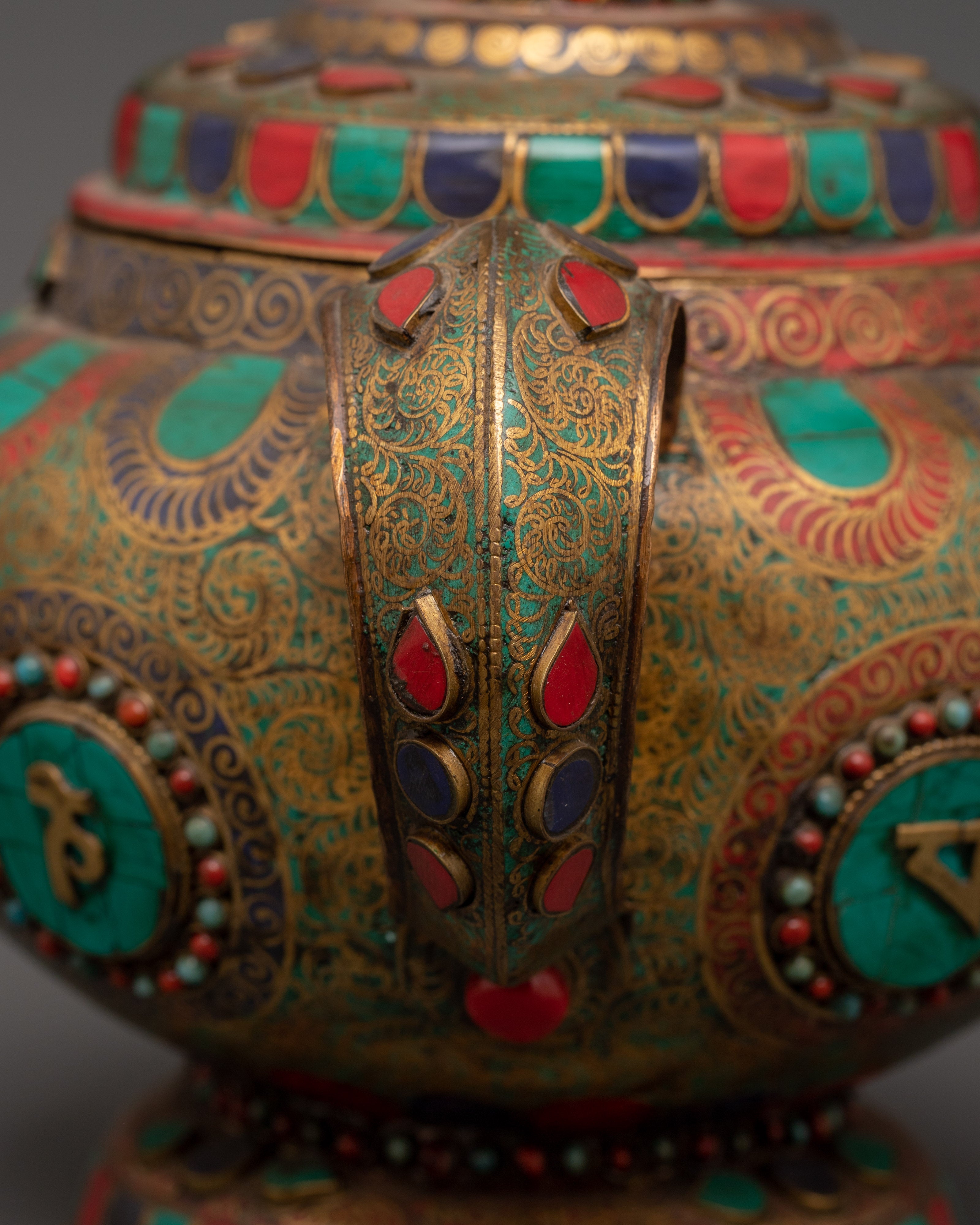Mantra Carved Tea Pot | Tibetan Copper Ritual Vessel
