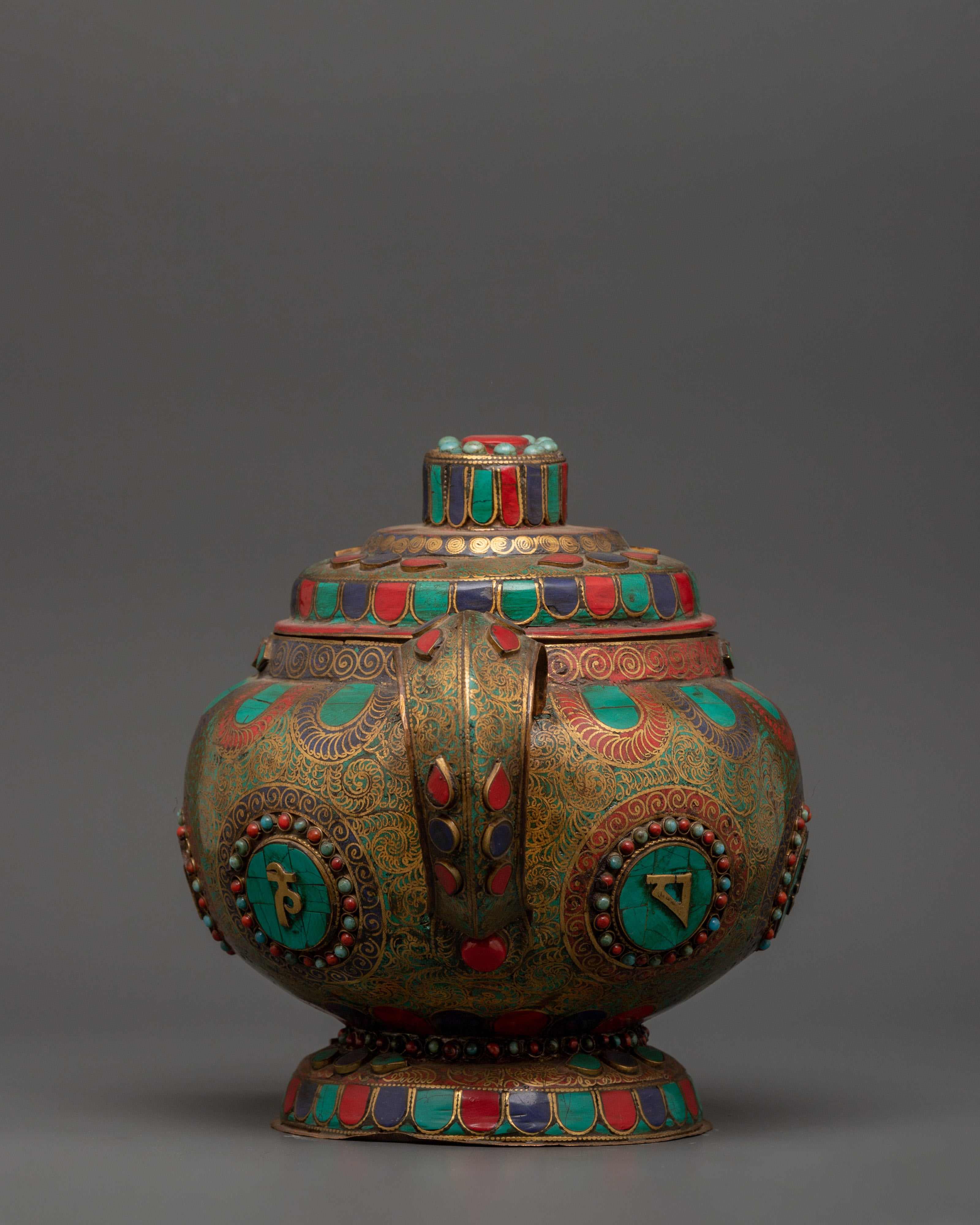 Mantra Carved Tea Pot | Tibetan Copper Ritual Vessel