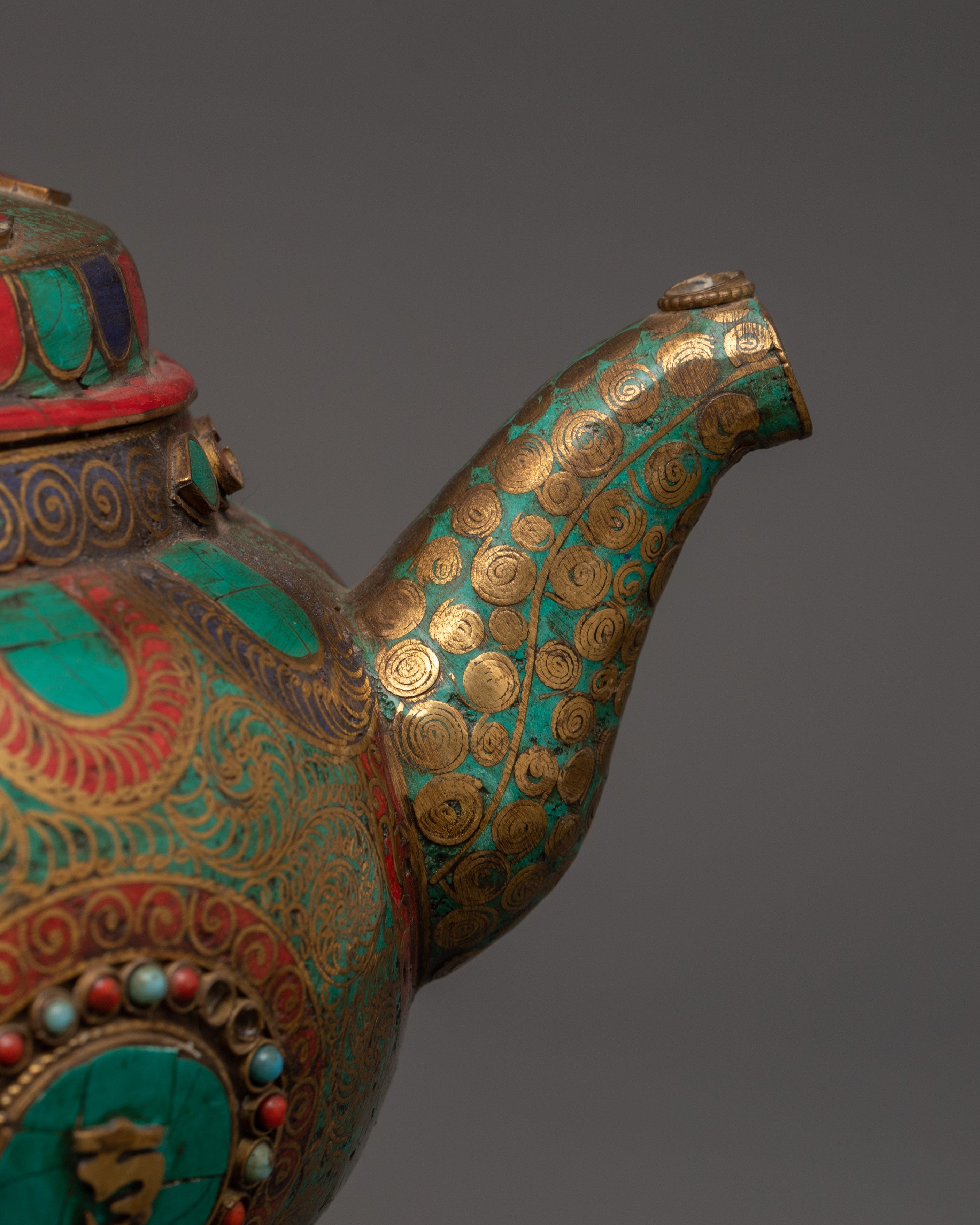 Mantra Carved Tea Pot | Tibetan Copper Ritual Vessel