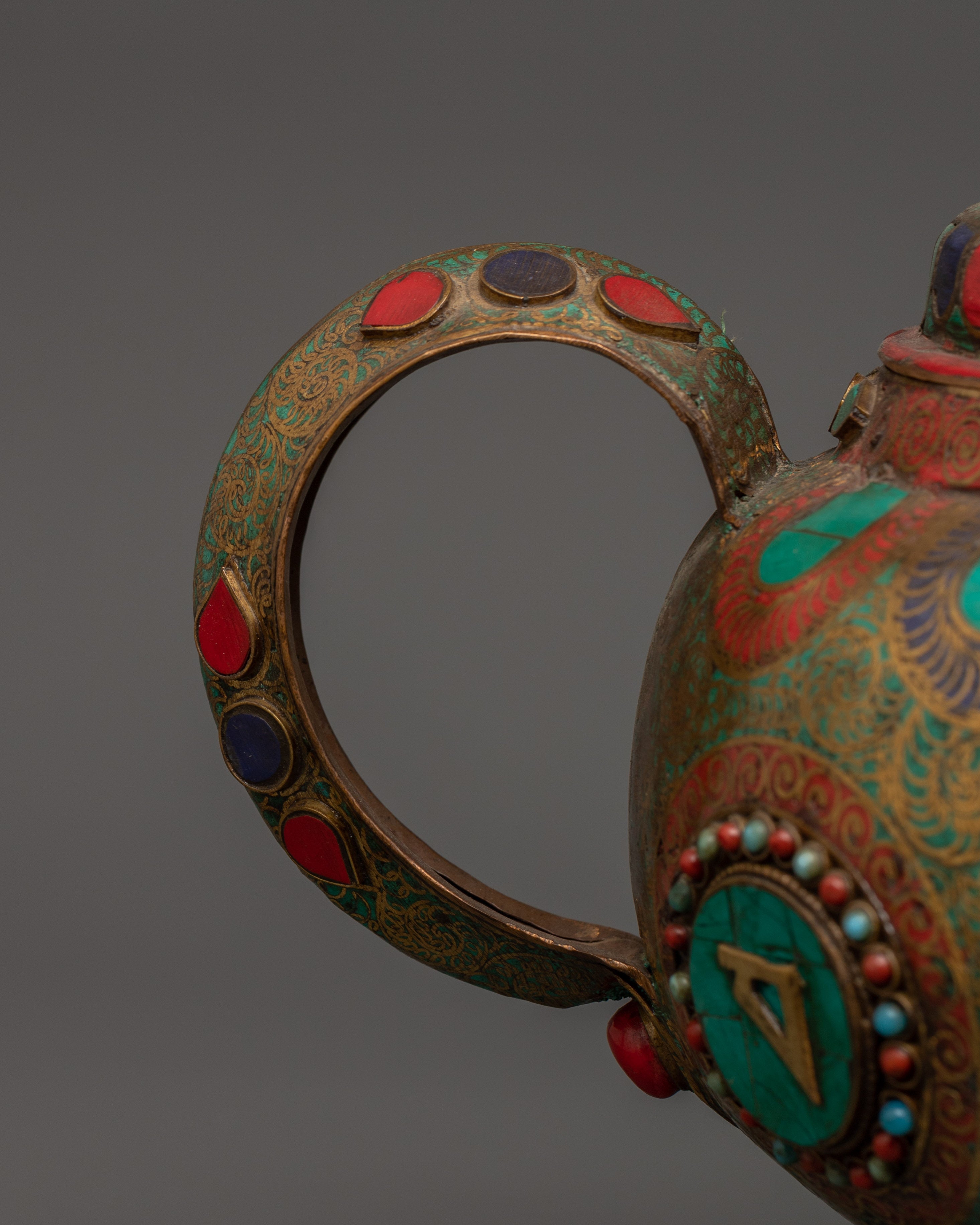 Mantra Carved Tea Pot | Tibetan Copper Ritual Vessel