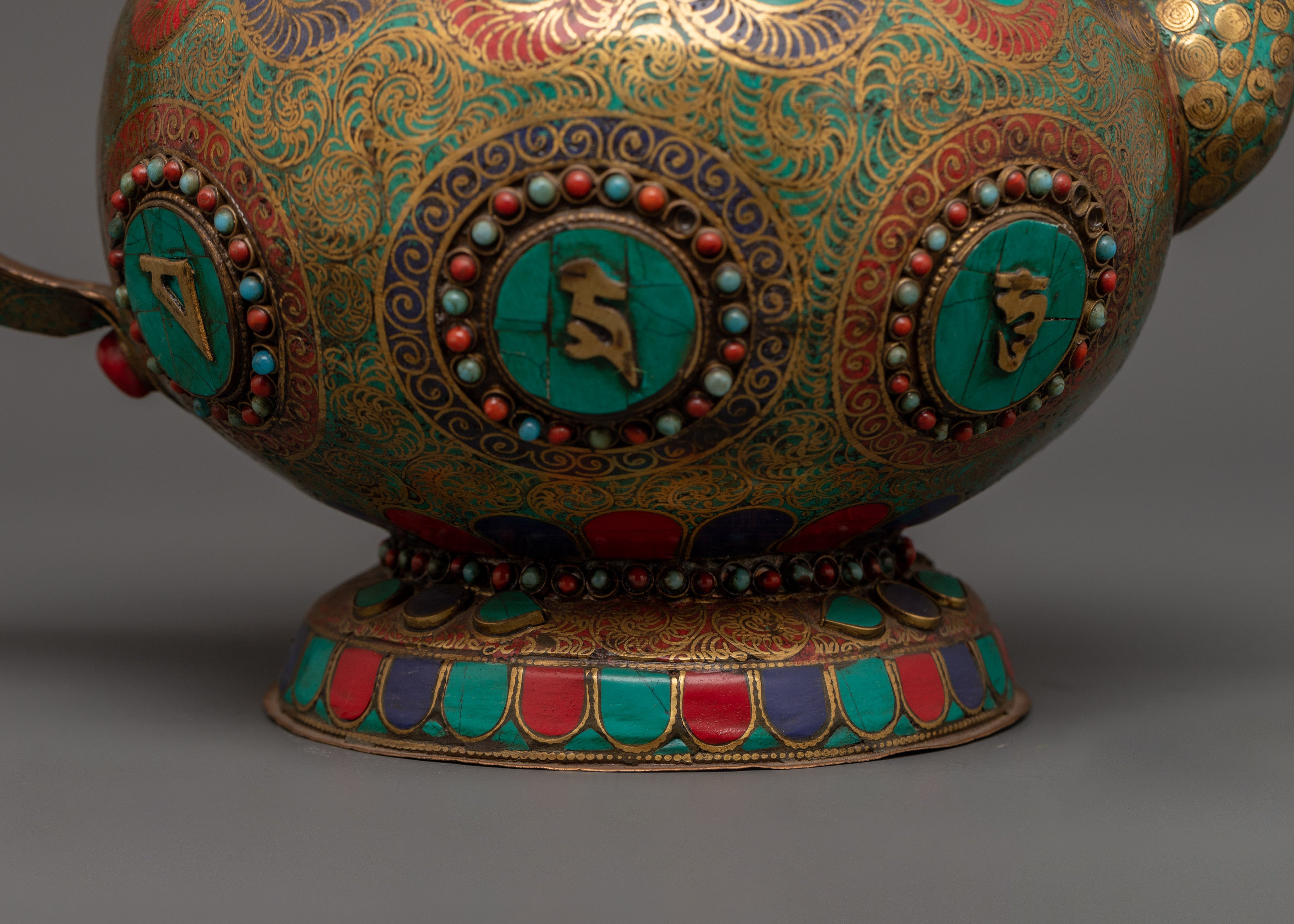 Mantra Carved Tea Pot | Tibetan Copper Ritual Vessel