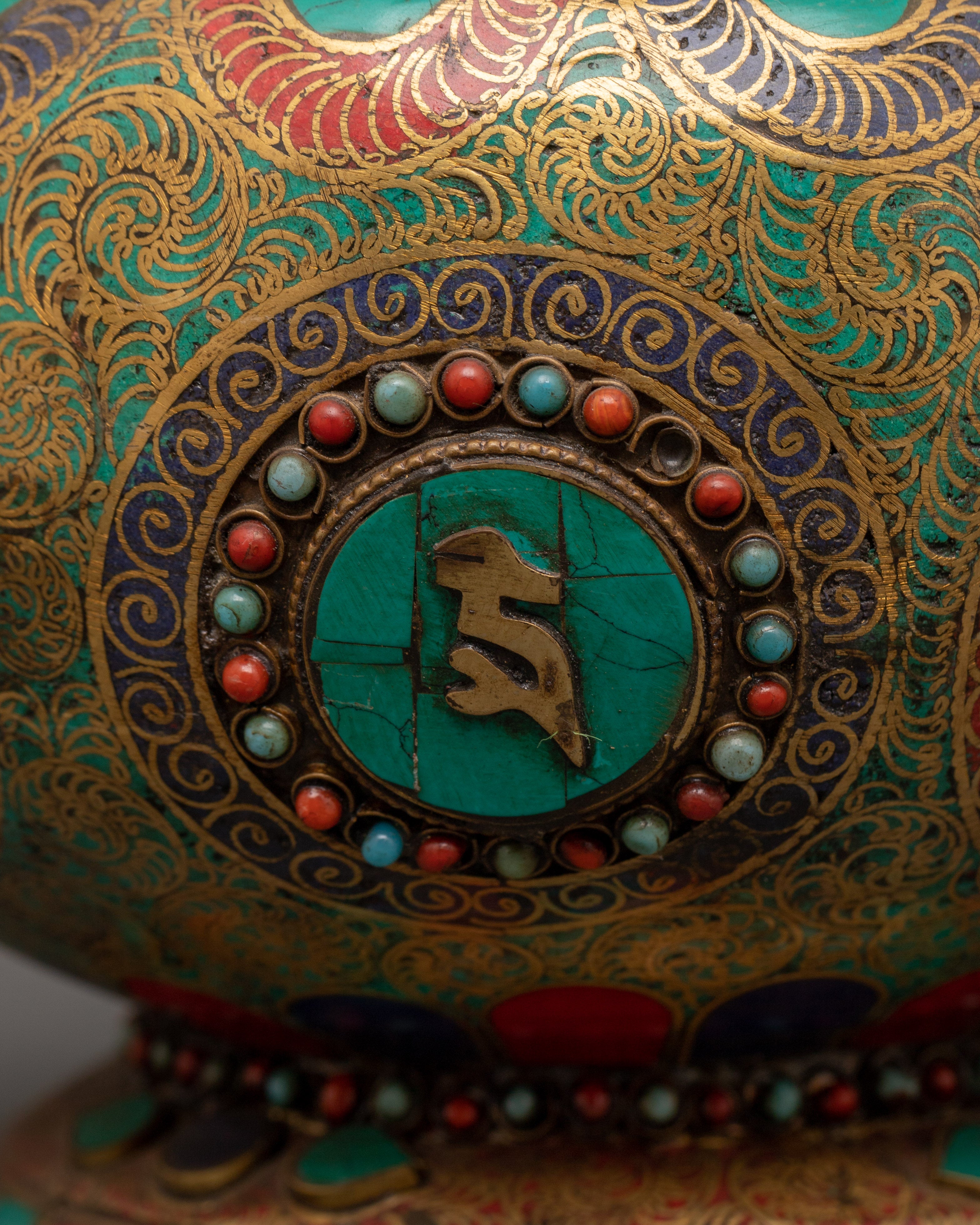 Mantra Carved Tea Pot | Tibetan Copper Ritual Vessel