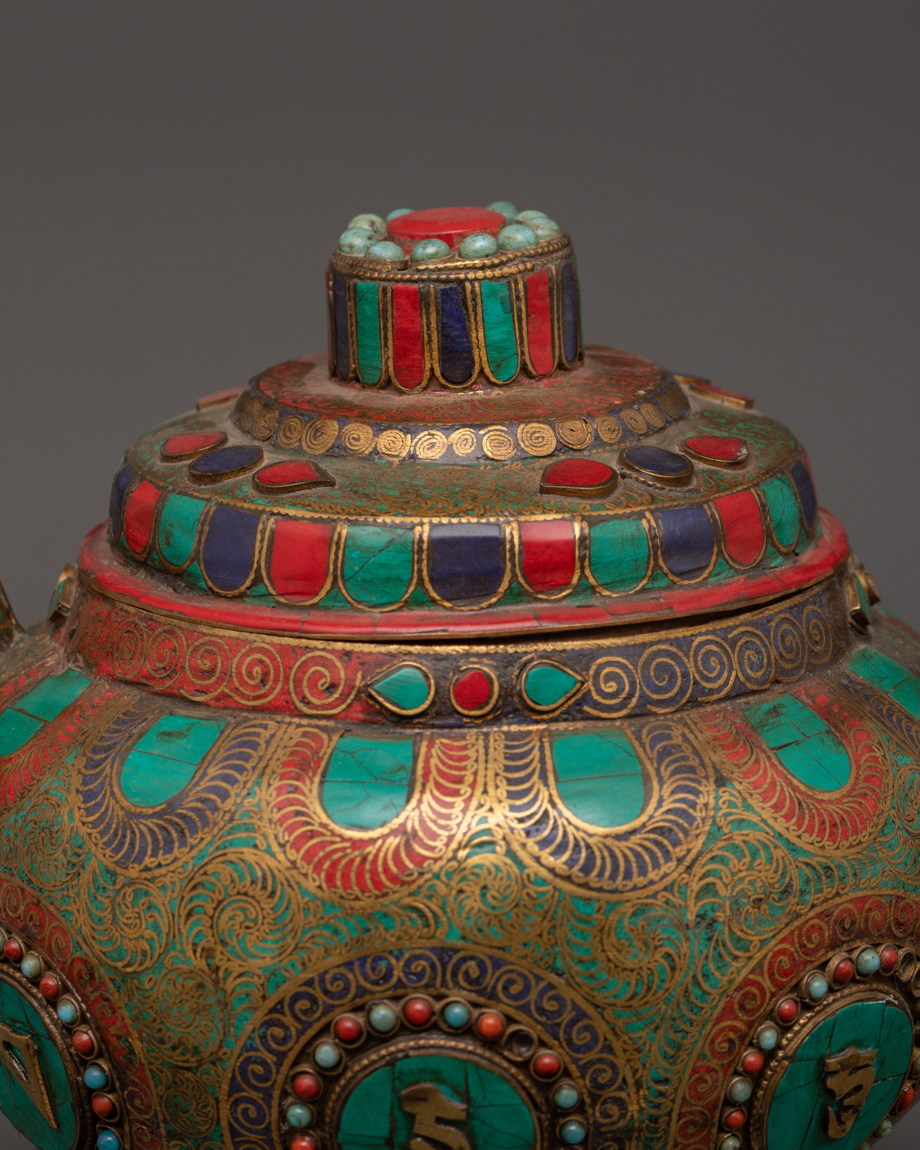 Mantra Carved Tea Pot | Tibetan Copper Ritual Vessel