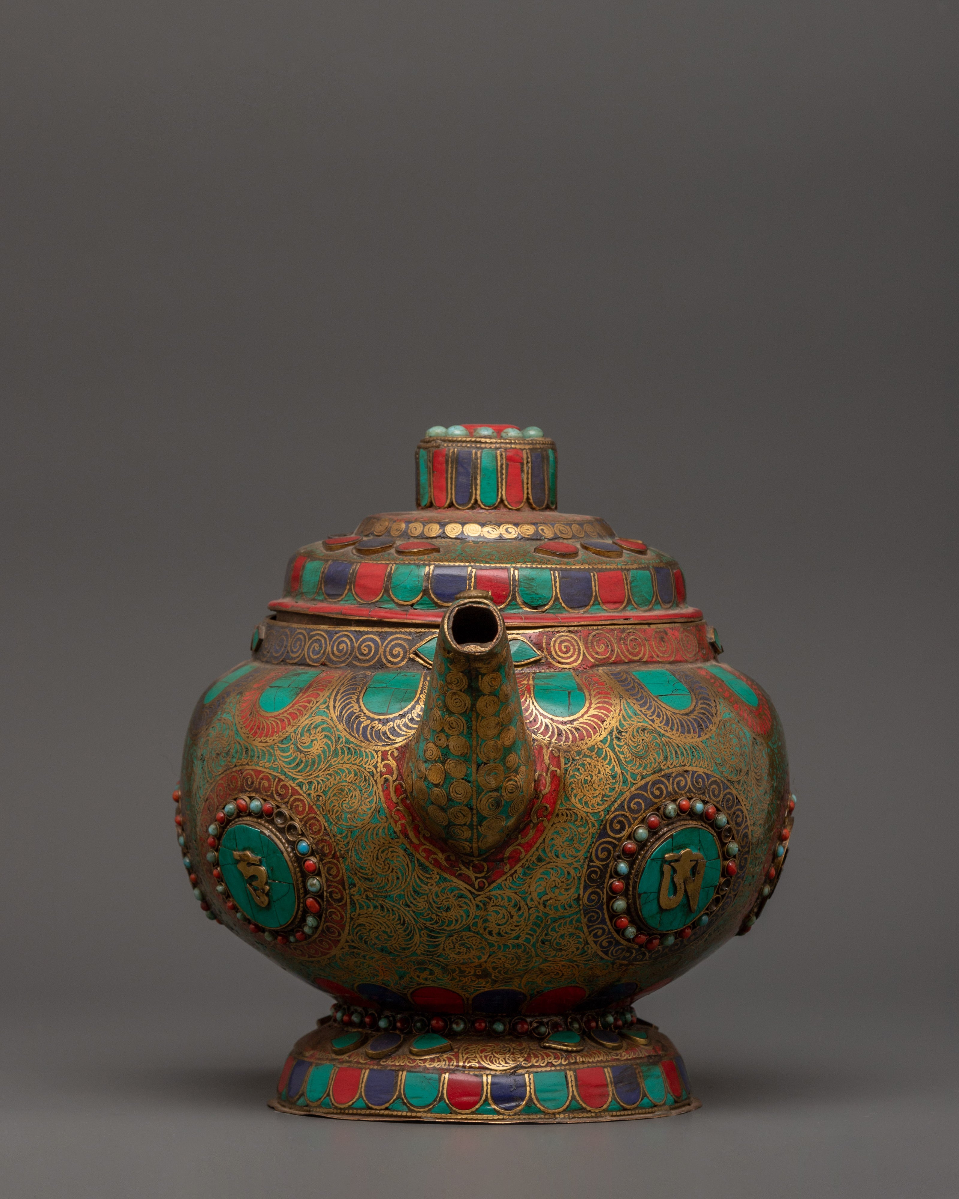 Mantra Carved Tea Pot | Tibetan Copper Ritual Vessel