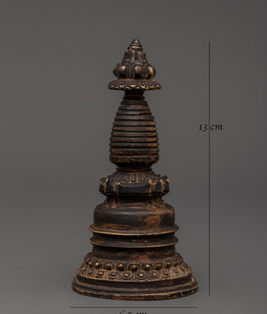 Tibetan Stupa with Antique Finish | Buddhist Sacred Sculpture
