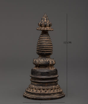 Antique Finish Oxidized Copper Stupa | Tibetan Sacred Sculpture