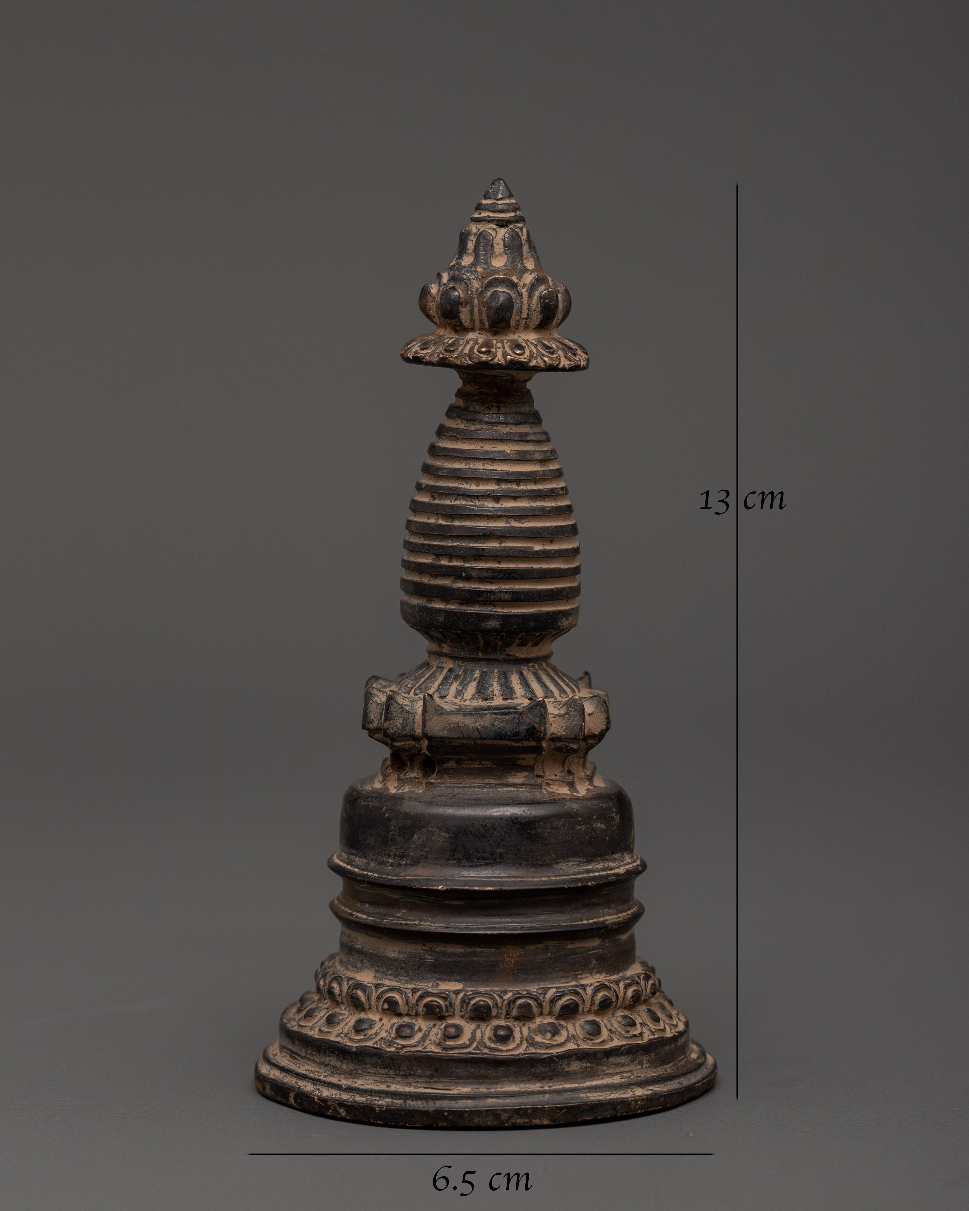 Antique Finish Oxidized Copper Stupa | Tibetan Sacred Sculpture