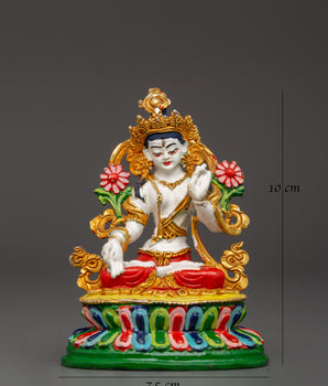 Gold Plated White Tara Statue | Home Decor