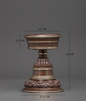 Oxidized Copper Butter Lamp Set | Tibetan Buddhist Ritual Light Offering Bowl