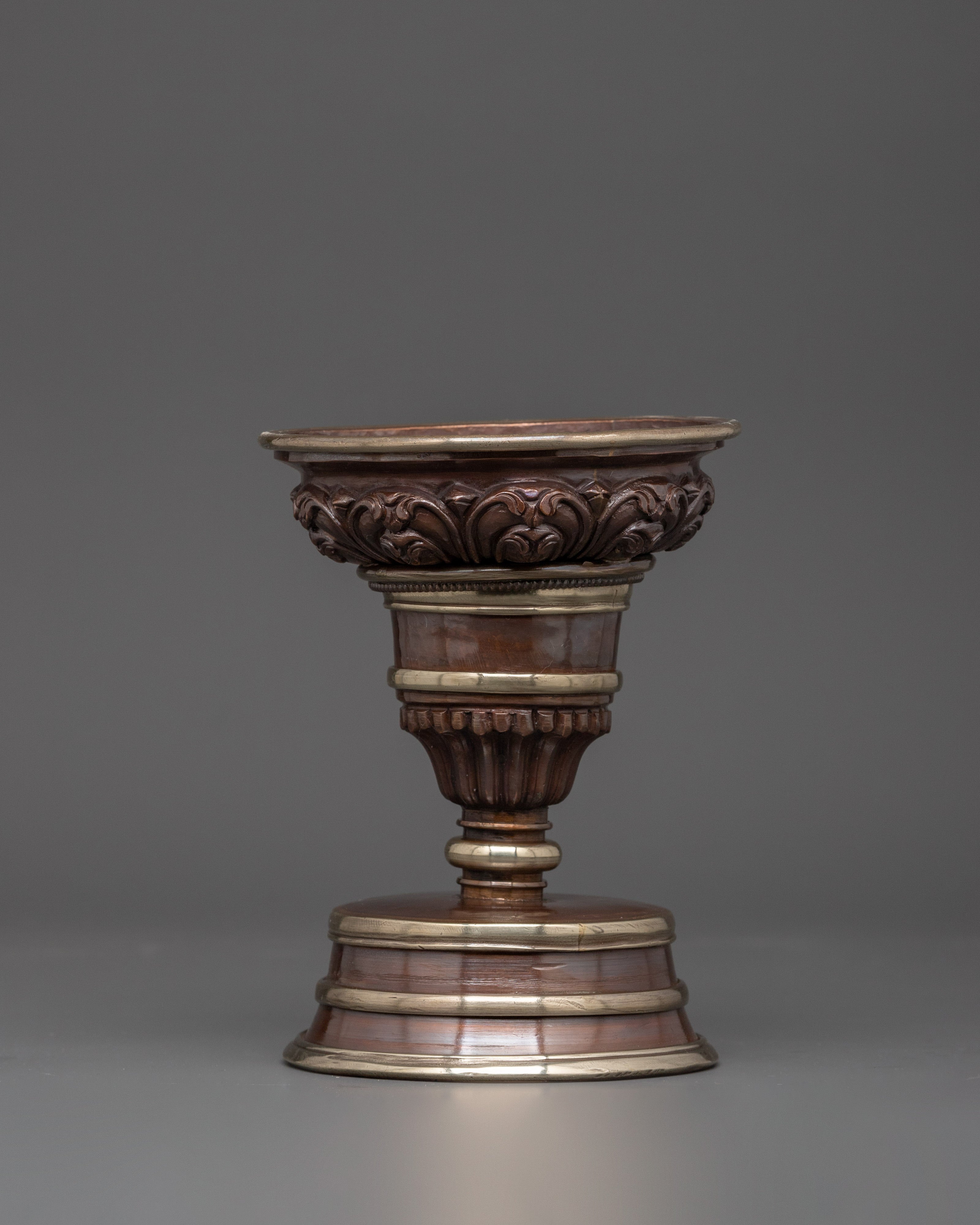 Oxidized Copper Butter Lamp Set | Tibetan Buddhist Ritual Light Offering Bowl