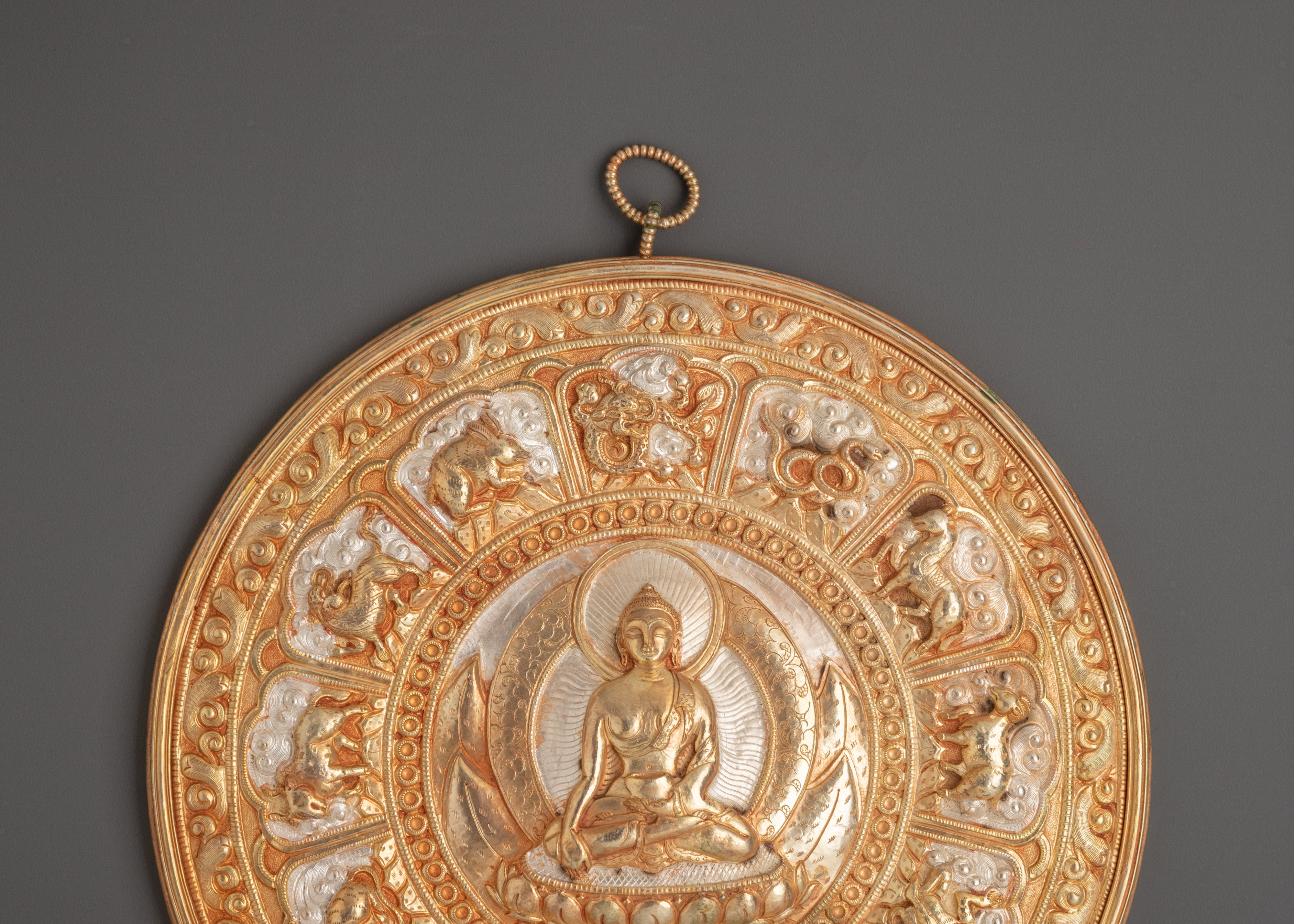Buddha with 12 Zodiac Animals Wall hanging | Buddhist Himalayan Art for Sacred Space