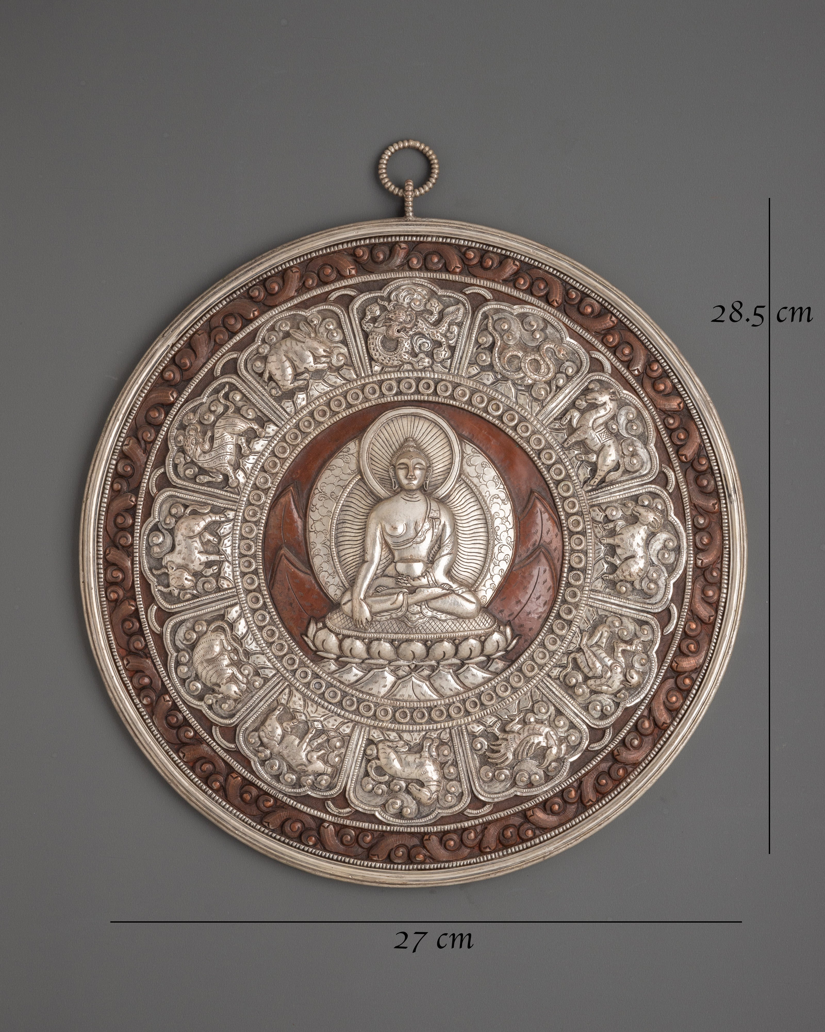 Shakyamuni Buddha Wall Hanging with 12 Zodiac Signs | Sacred Buddhist Wall Decor