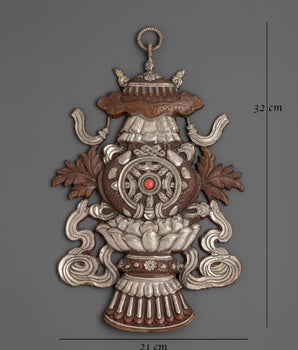 Auspicious Symbol Wall Hanging | Oxidized Copper & Silver Plated with Coral Stone