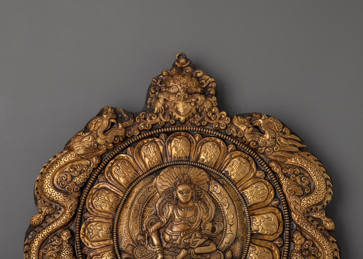 Wall Hanging with Engraved Yellow Dzambhala | Tibetan Wealth Deity Art