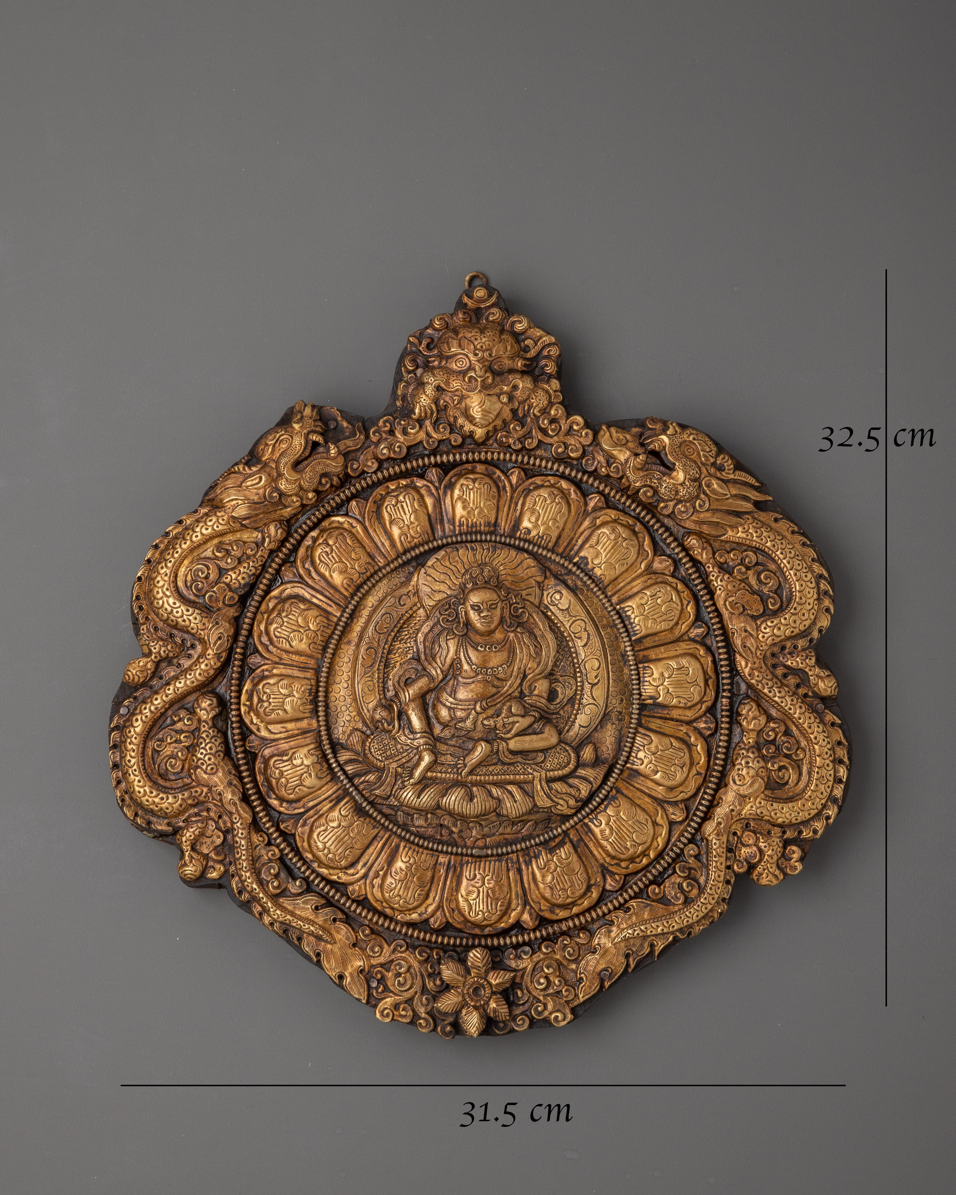 Wall Hanging with Engraved Yellow Dzambhala | Tibetan Wealth Deity Art
