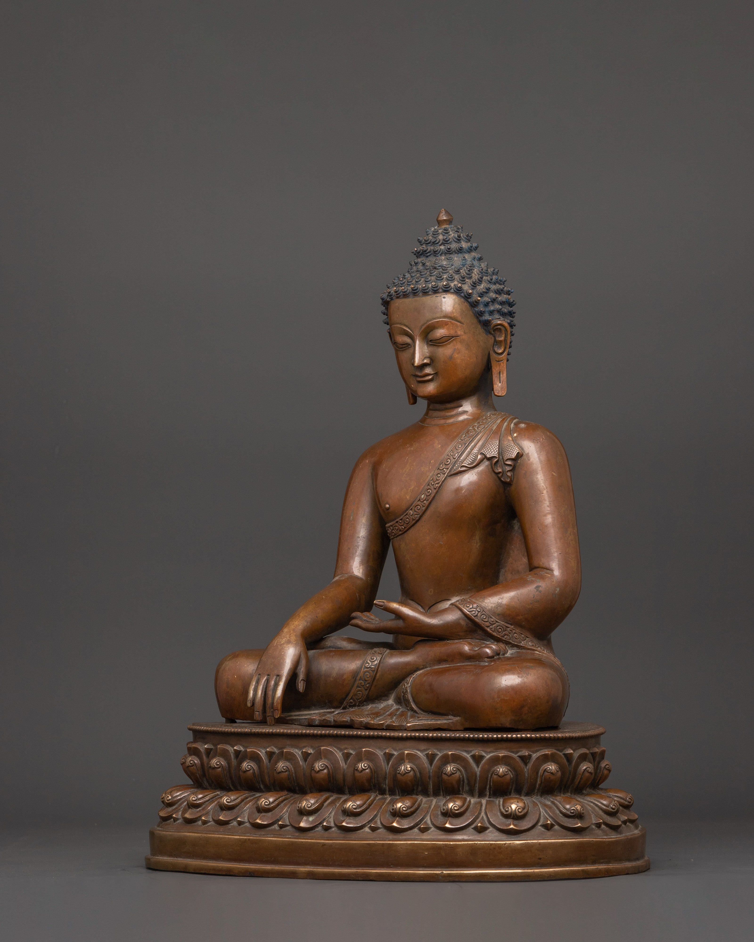 Seated on Lotus Disc Shakyamuni Buddha Statue |Tibetan Buddhist Altar Decor