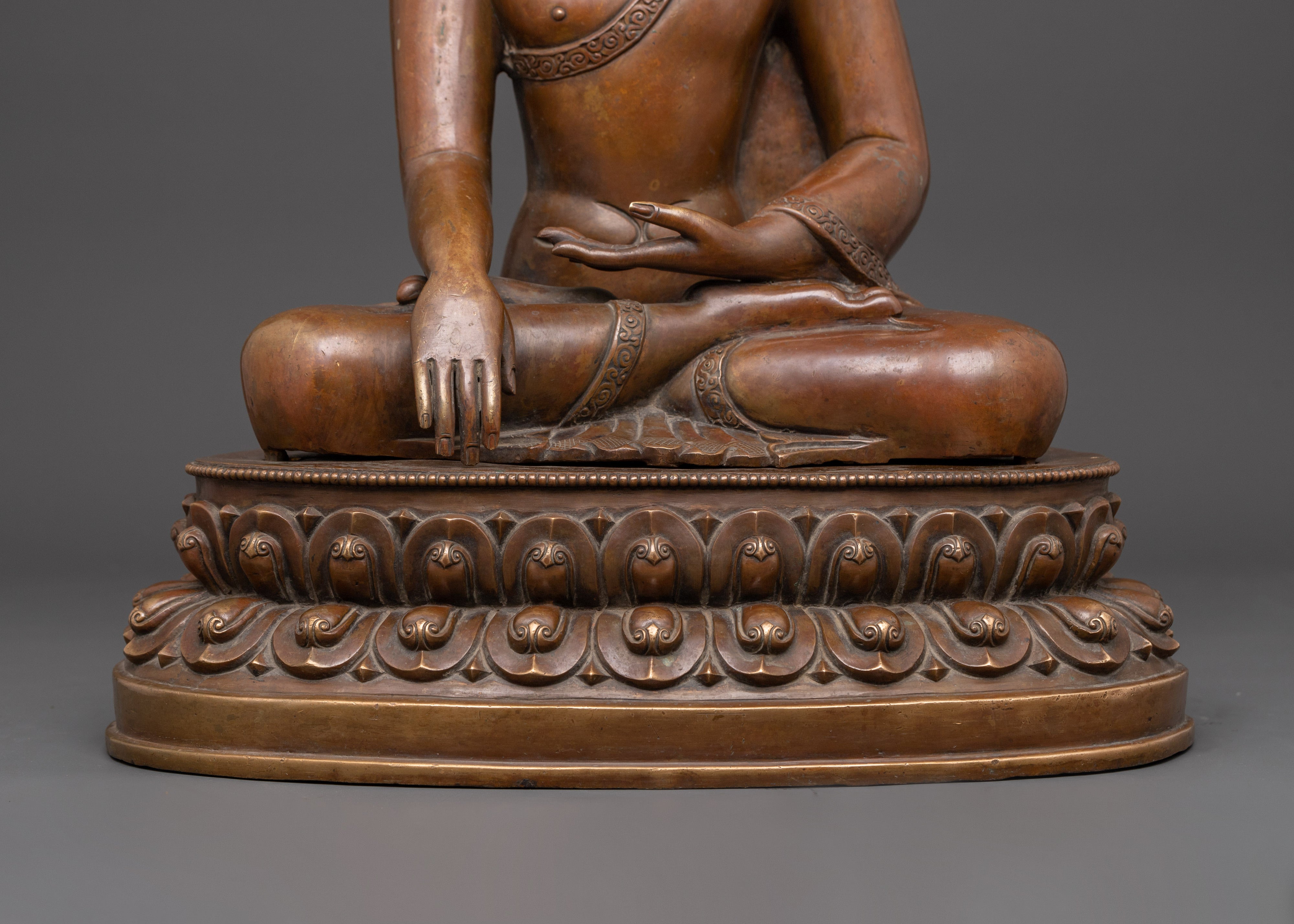 Seated on Lotus Disc Shakyamuni Buddha Statue |Tibetan Buddhist Altar Decor