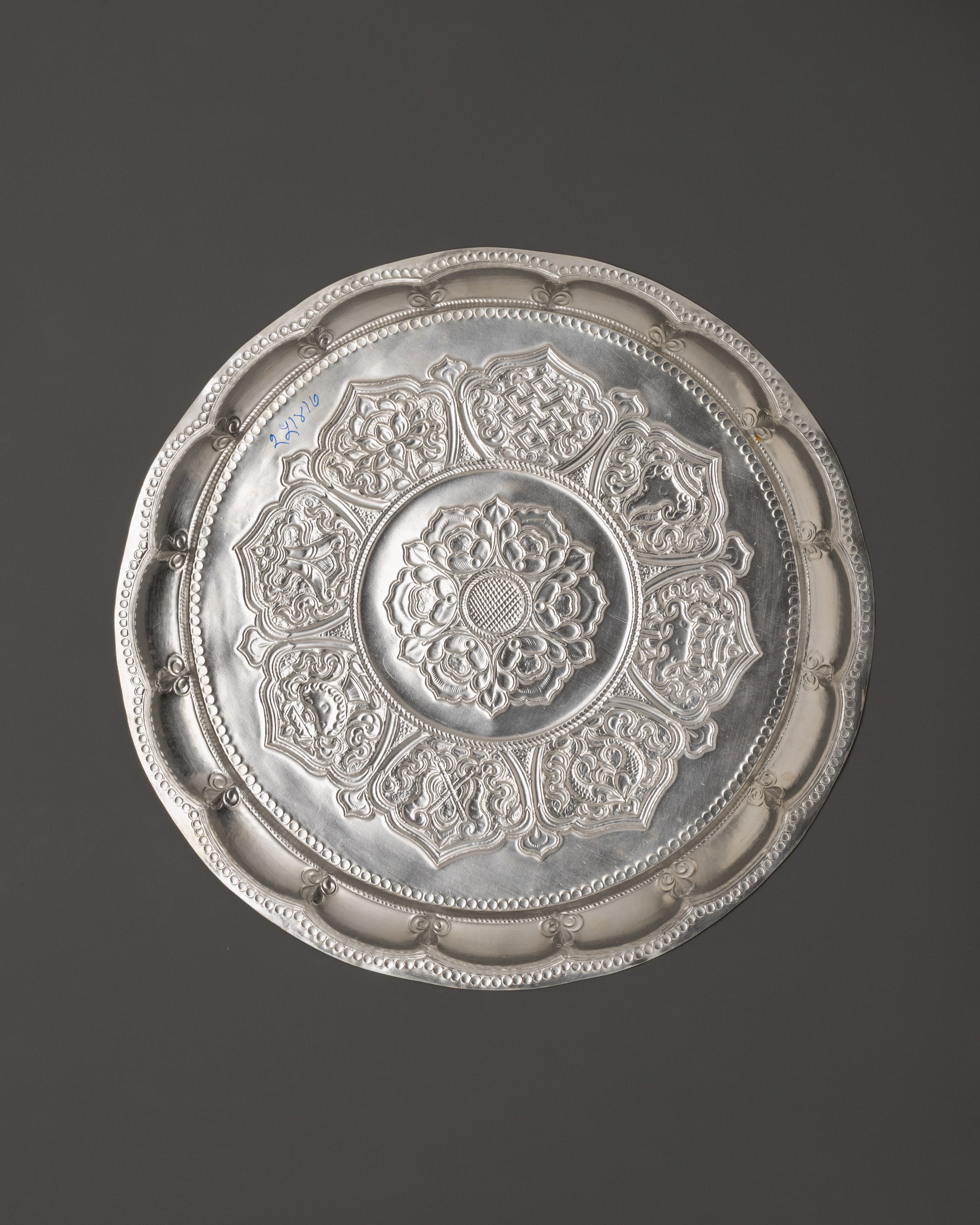 Pure Silver Pooja Thali with 8 Auspicious Symbols | Tibetan Buddhist Altar Plate for Rituals