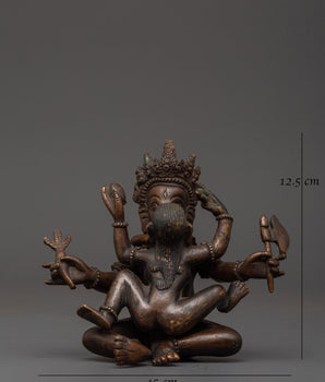 Oxidized Copper Ganesh with Consort Statue | Hindu Deity Sculpture