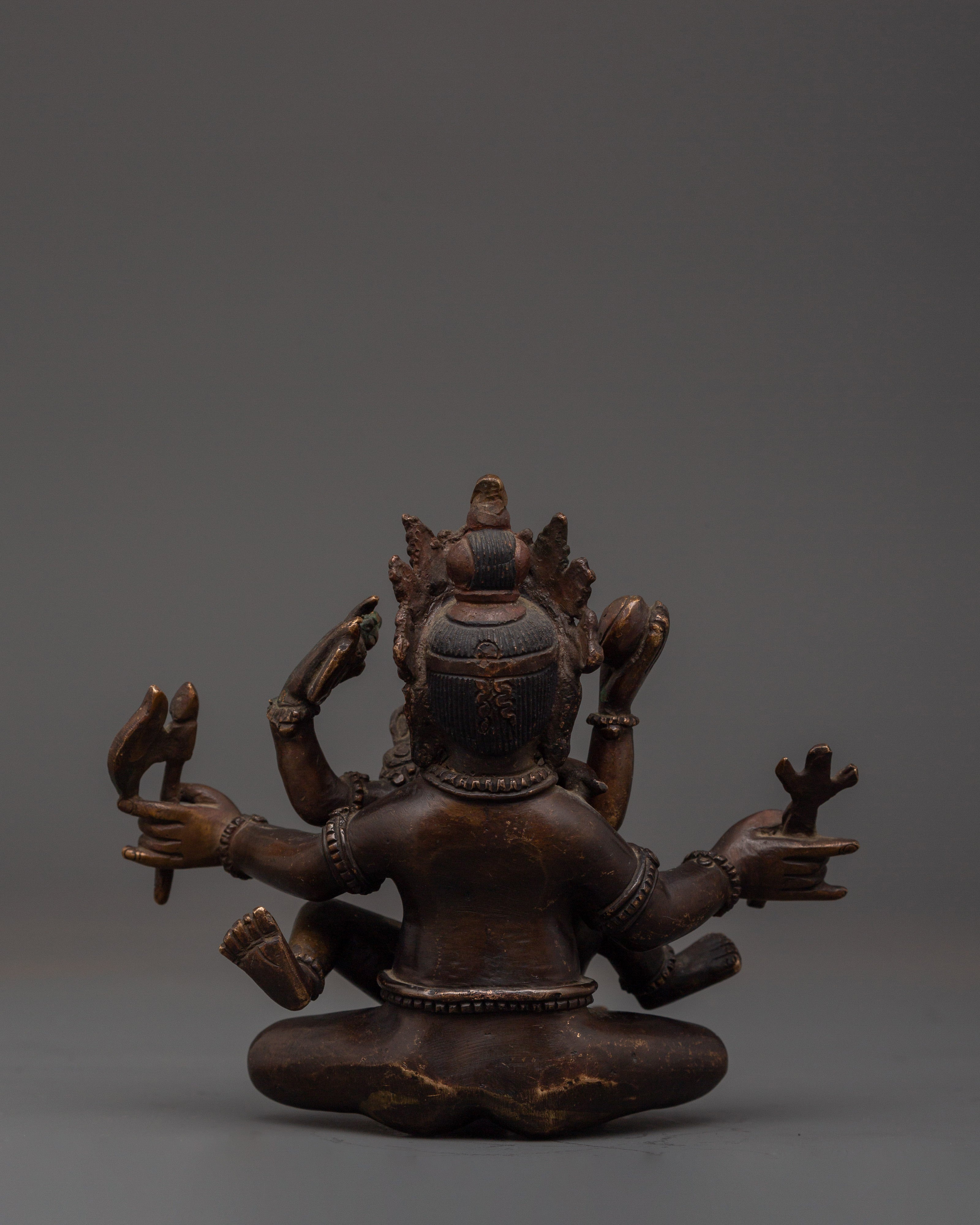Oxidized Copper Ganesh with Consort Statue | Hindu Deity Sculpture