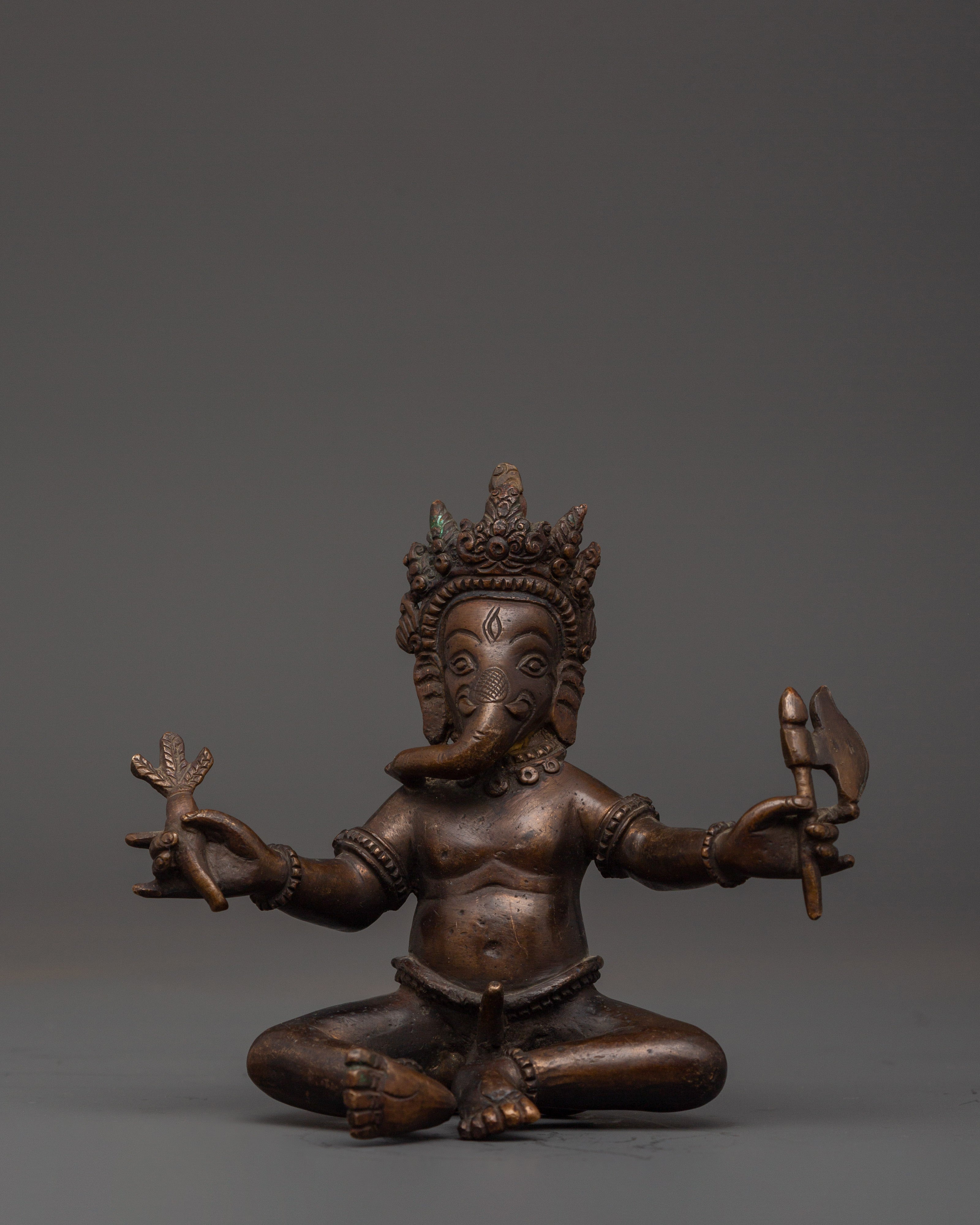 Oxidized Copper Ganesh with Consort Statue | Hindu Deity Sculpture